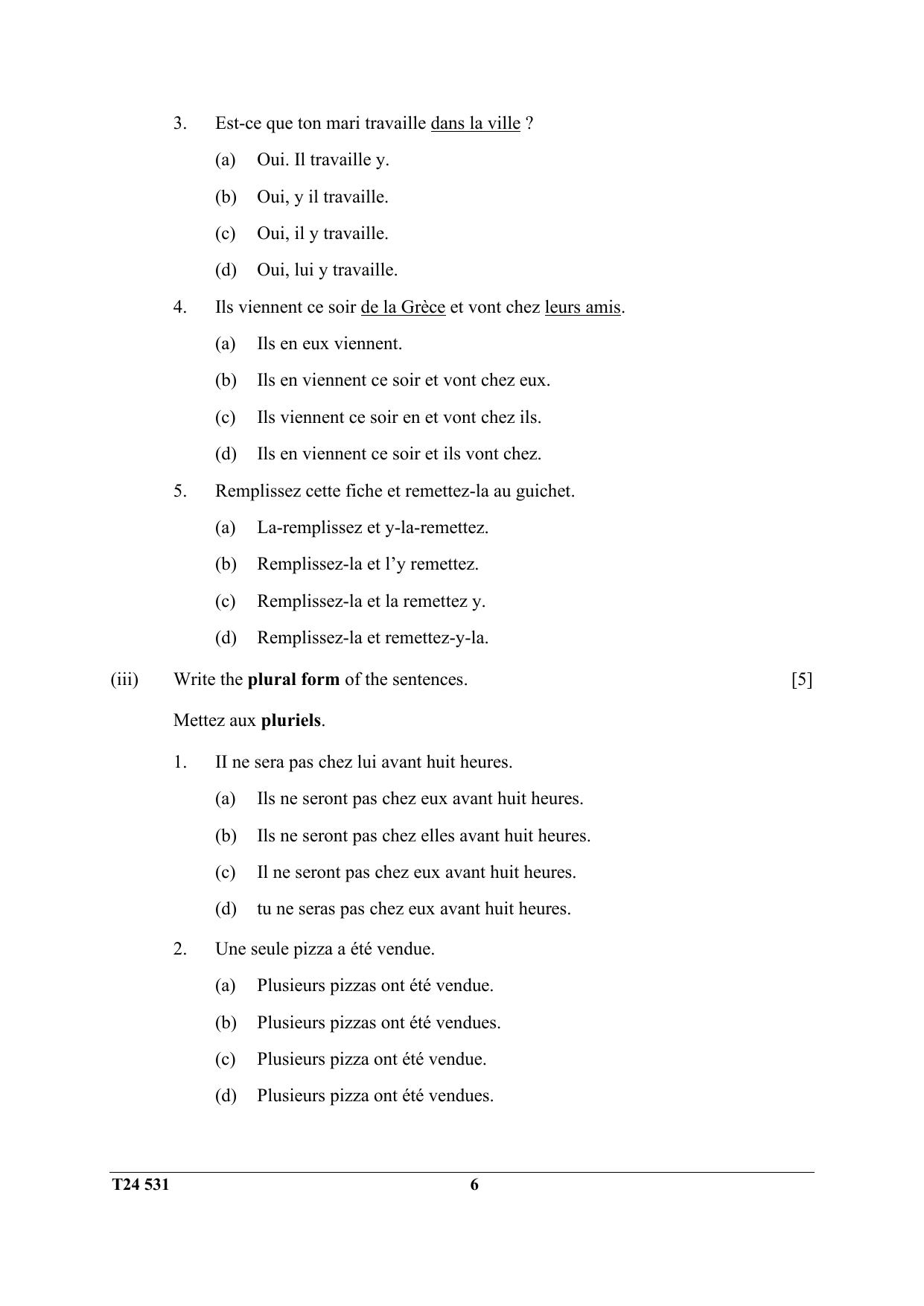 ICSE Class 10 French (Group III – Elective) 2024 Question Paper - Page 6