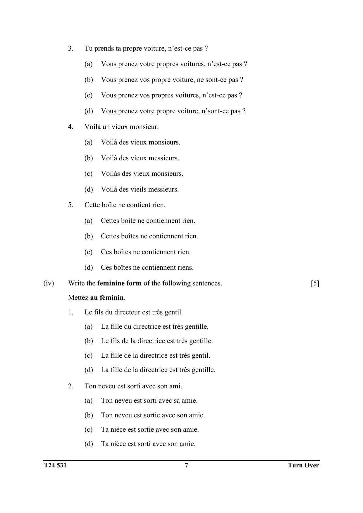 ICSE Class 10 French (Group III – Elective) 2024 Question Paper - Page 7