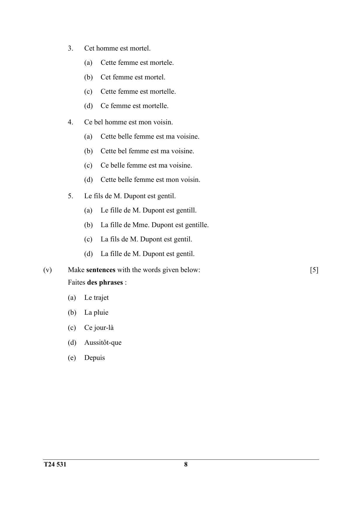 ICSE Class 10 French (Group III – Elective) 2024 Question Paper - Page 8