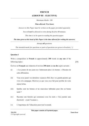 ICSE Class 10 French (Group III – Elective) 2024 Question Paper
