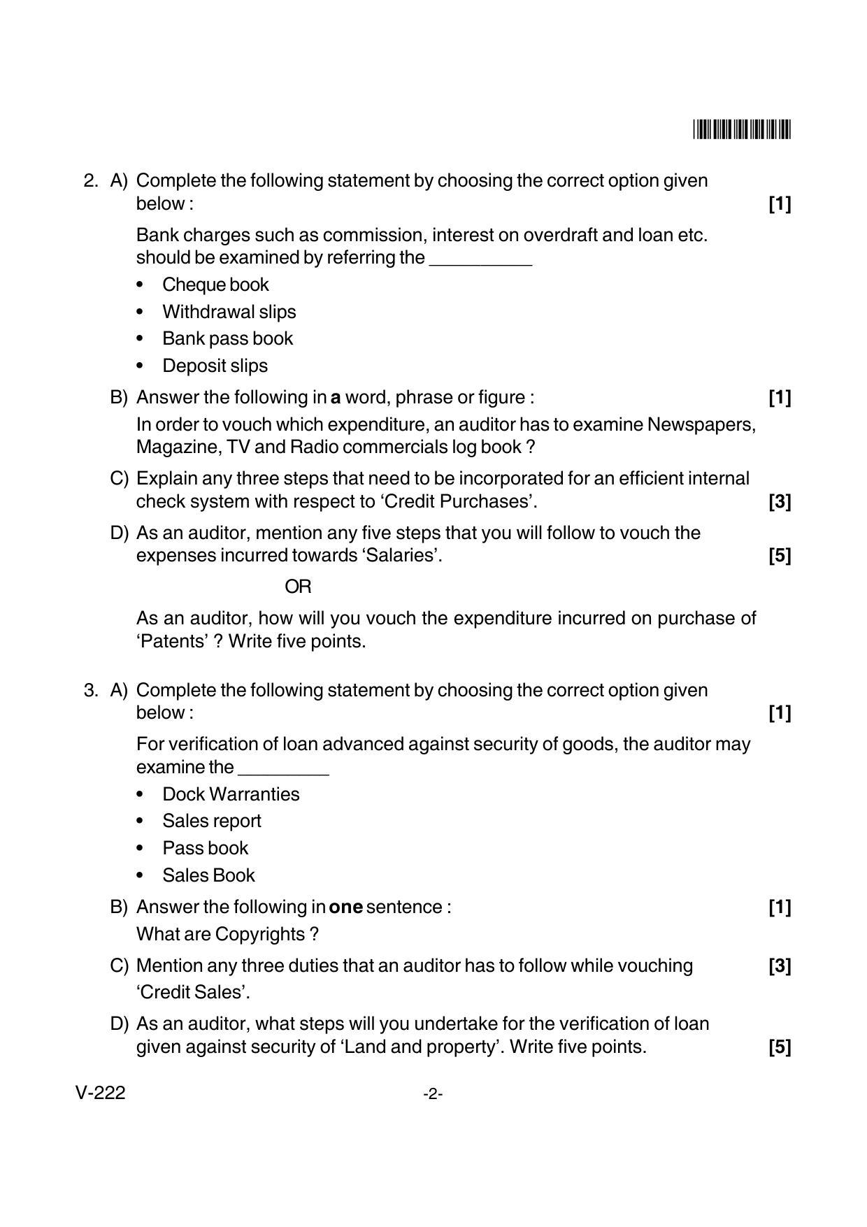 Goa Board Class 12 Principles & Practice of Auditing  Voc 222 New Pattern (March 2018) Question Paper - Page 2