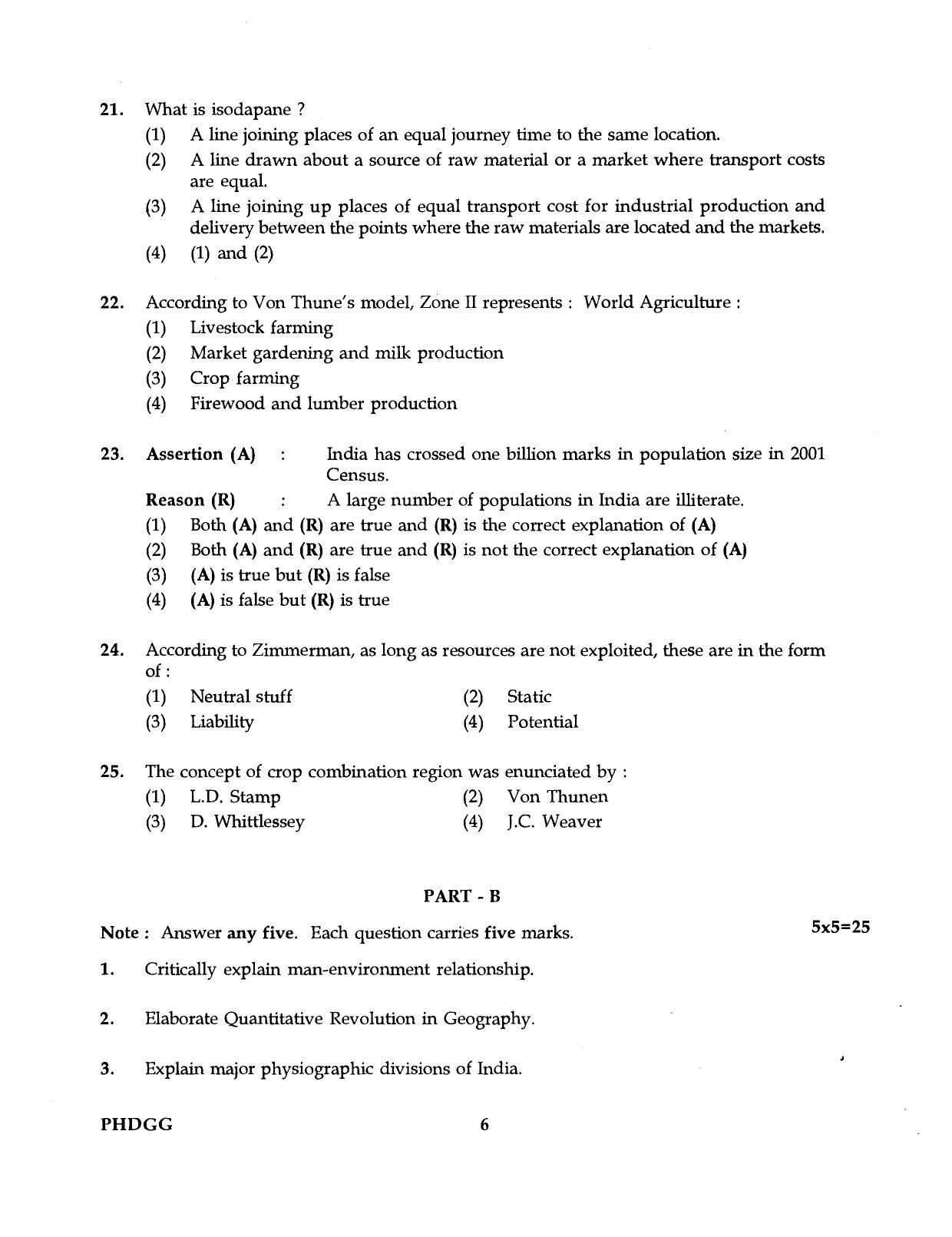 IGNOU PhD Entrance Test Ph.D (Geography) 2016 Question Paper - Page 6