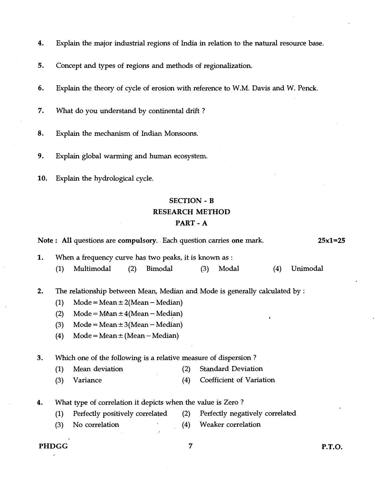 IGNOU PhD Entrance Test Ph.D (Geography) 2016 Question Paper - Page 7