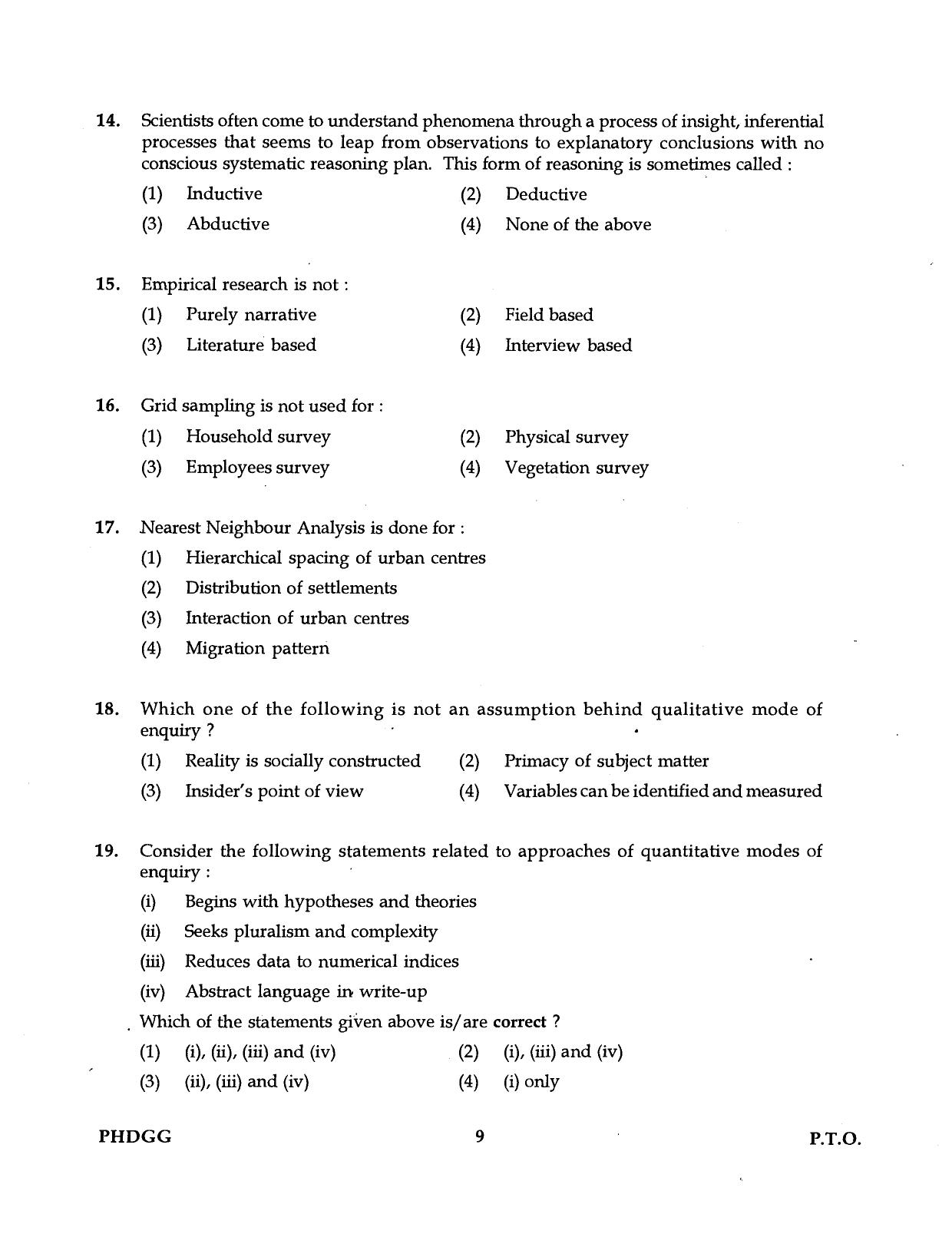 IGNOU PhD Entrance Test Ph.D (Geography) 2016 Question Paper - Page 9