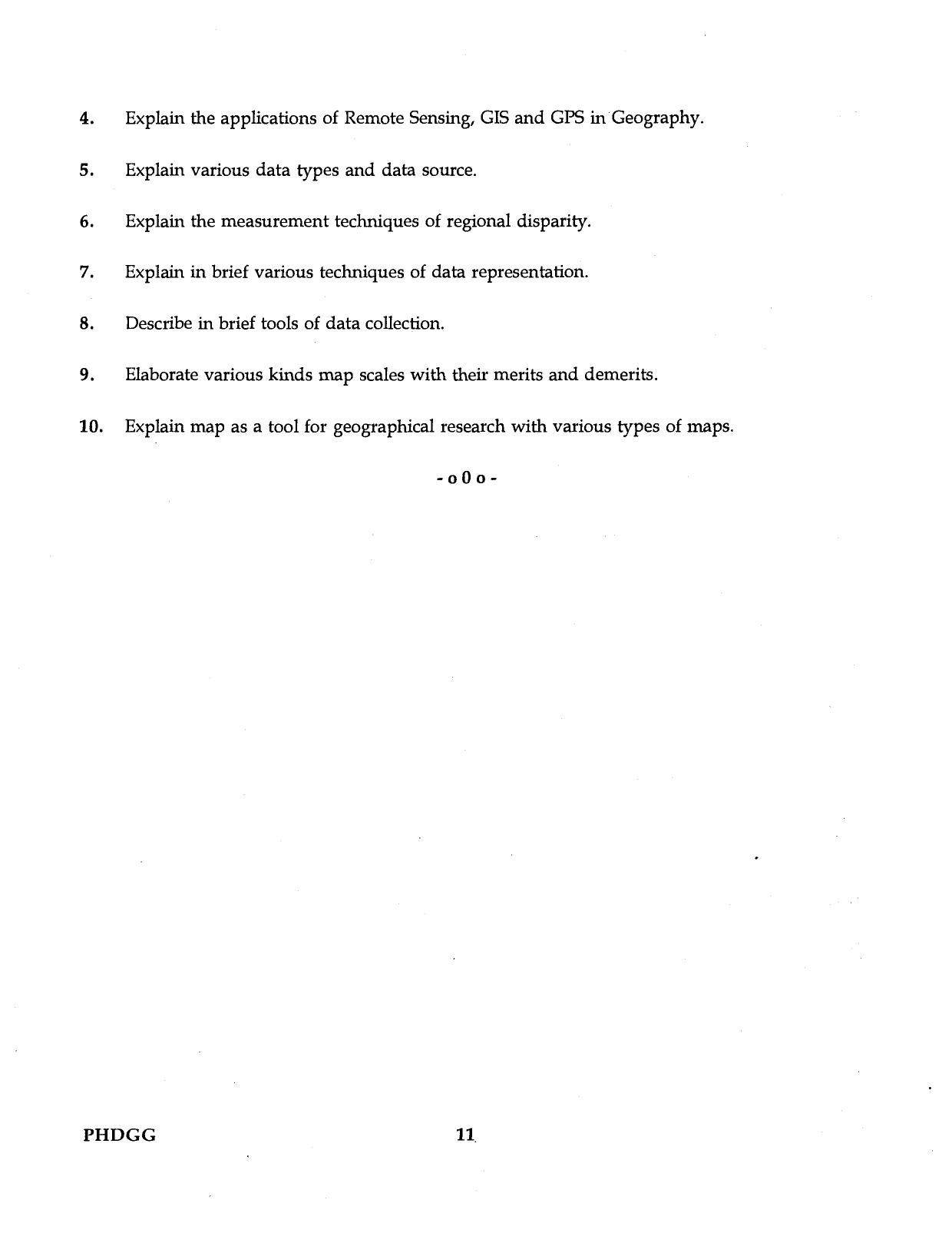 IGNOU PhD Entrance Test Ph.D (Geography) 2016 Question Paper - Page 11