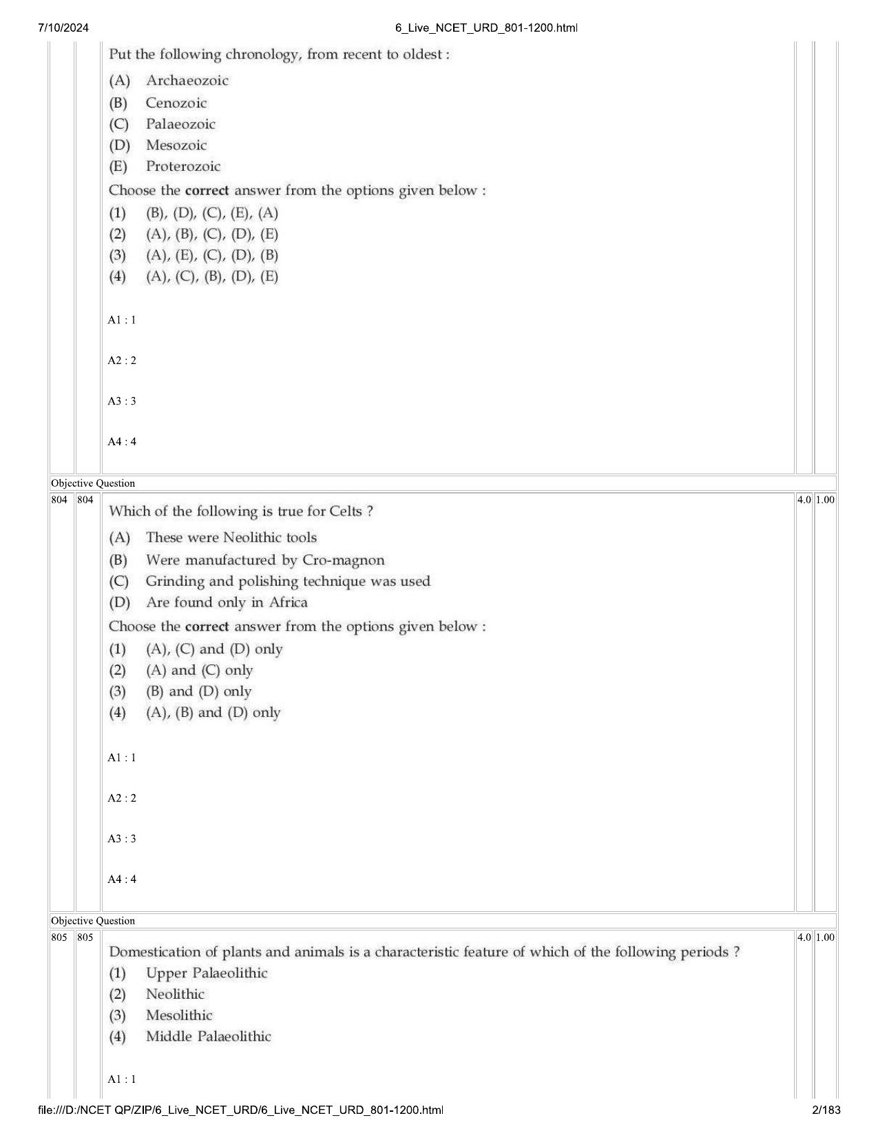 NCET 2024 Question Paper (Q 801-1200) - Page 2