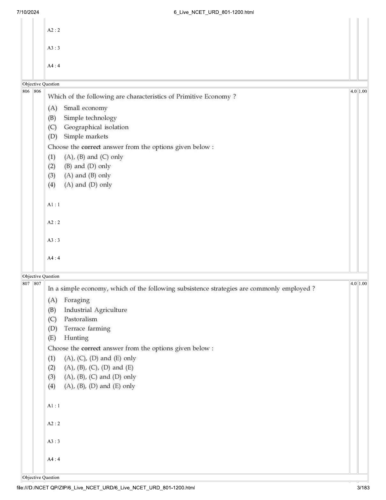 NCET 2024 Question Paper (Q 801-1200) - Page 3