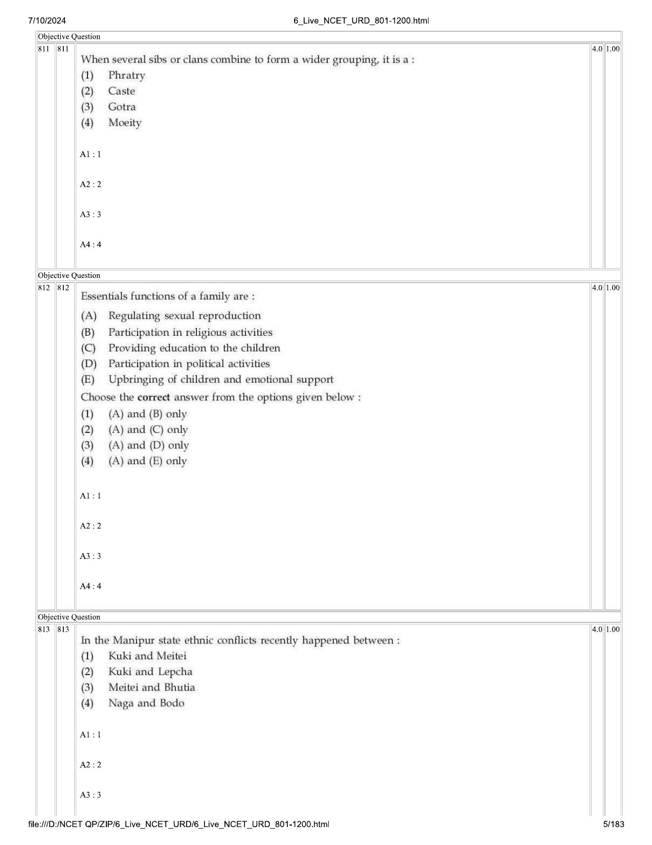 NCET 2024 Question Paper (Q 801-1200) - Page 5
