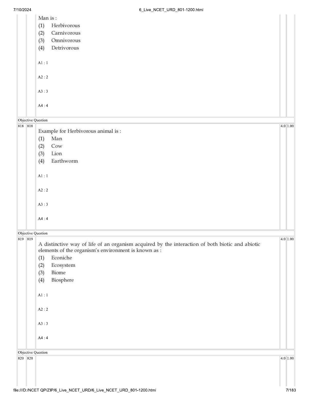 NCET 2024 Question Paper (Q 801-1200) - Page 7