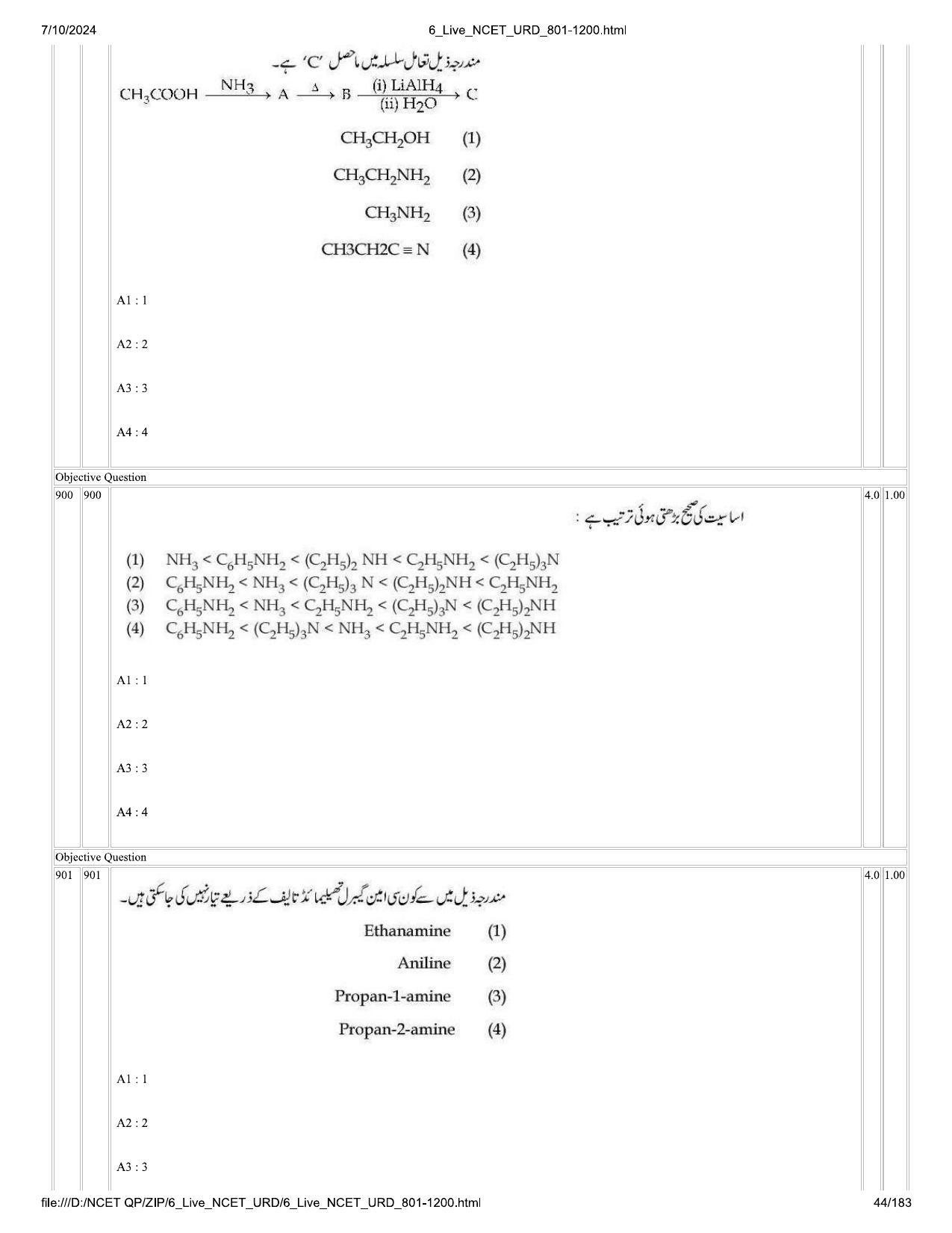 NCET 2024 Question Paper (Q 801-1200) - Page 44