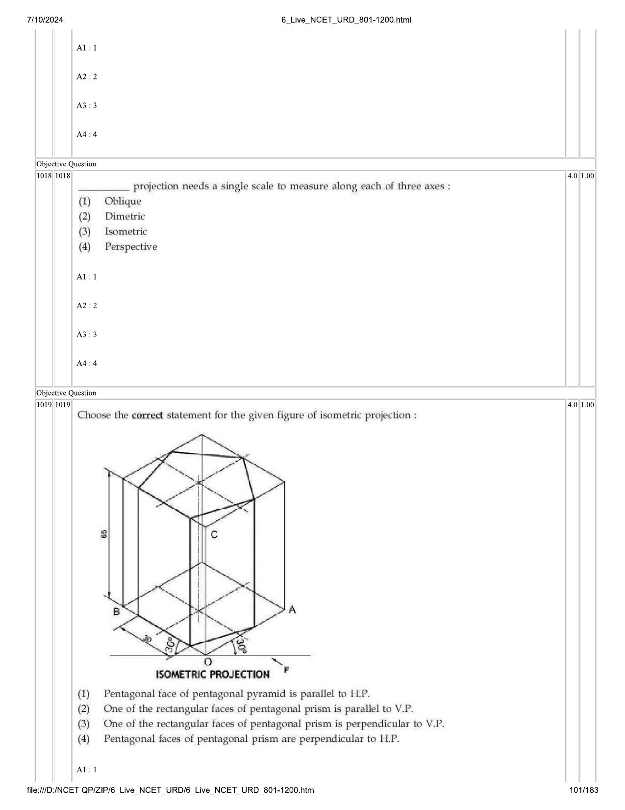 NCET 2024 Question Paper (Q 801-1200) - Page 101