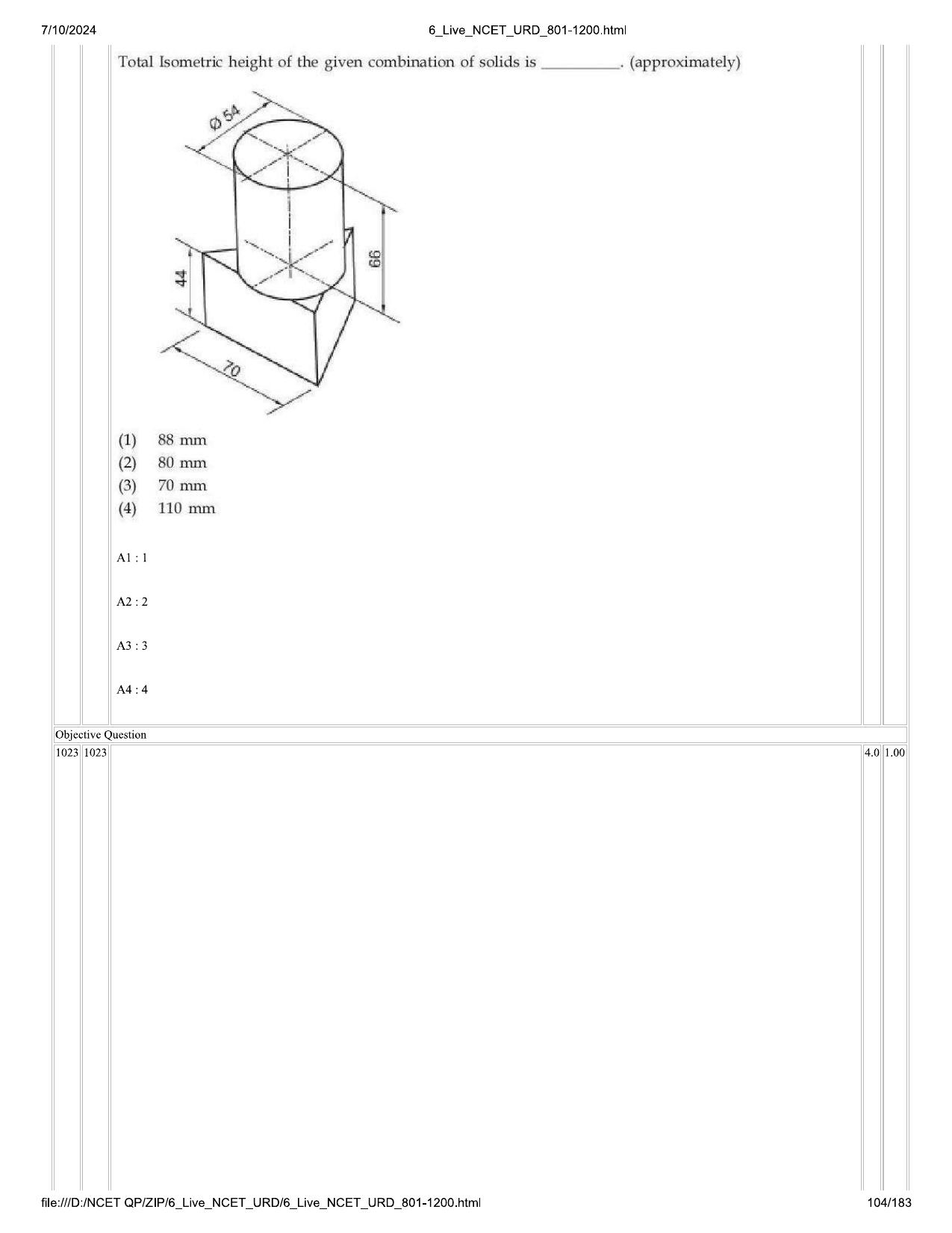 NCET 2024 Question Paper (Q 801-1200) - Page 104