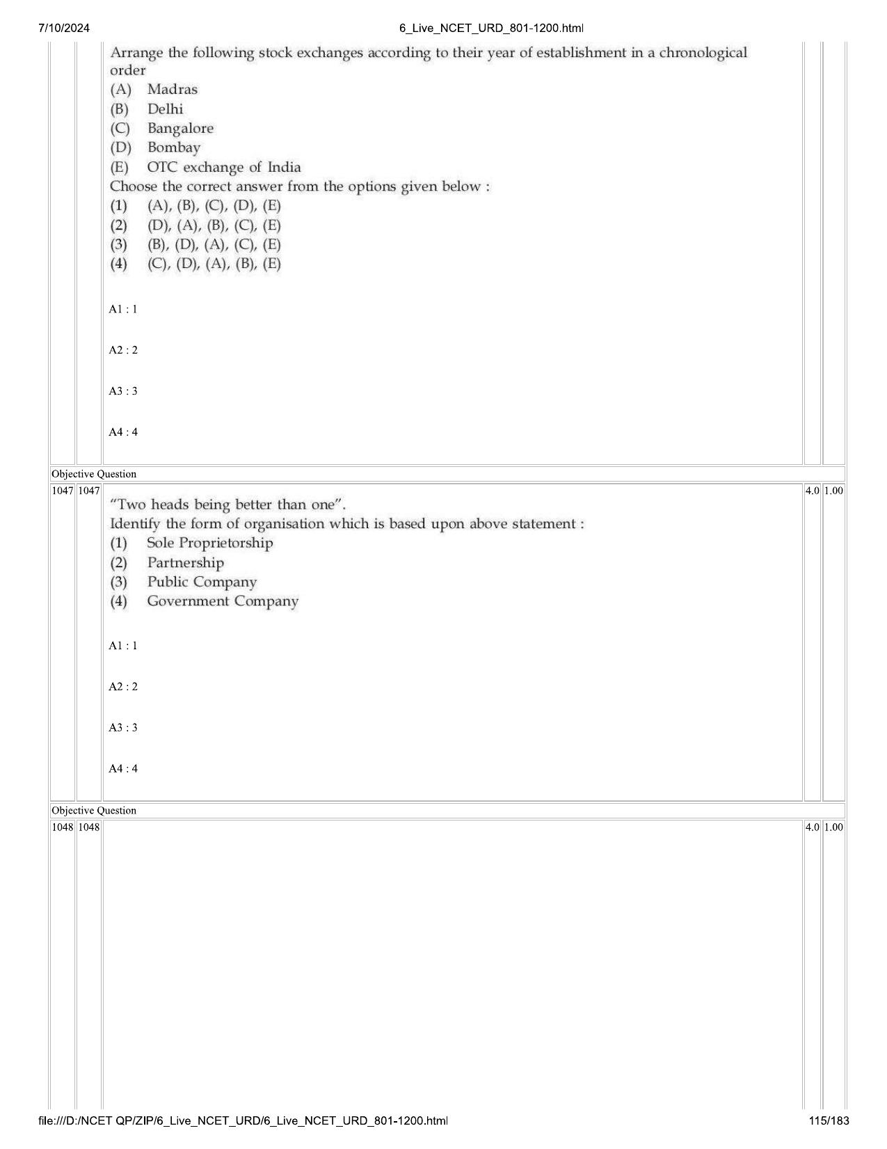 NCET 2024 Question Paper (Q 801-1200) - Page 115