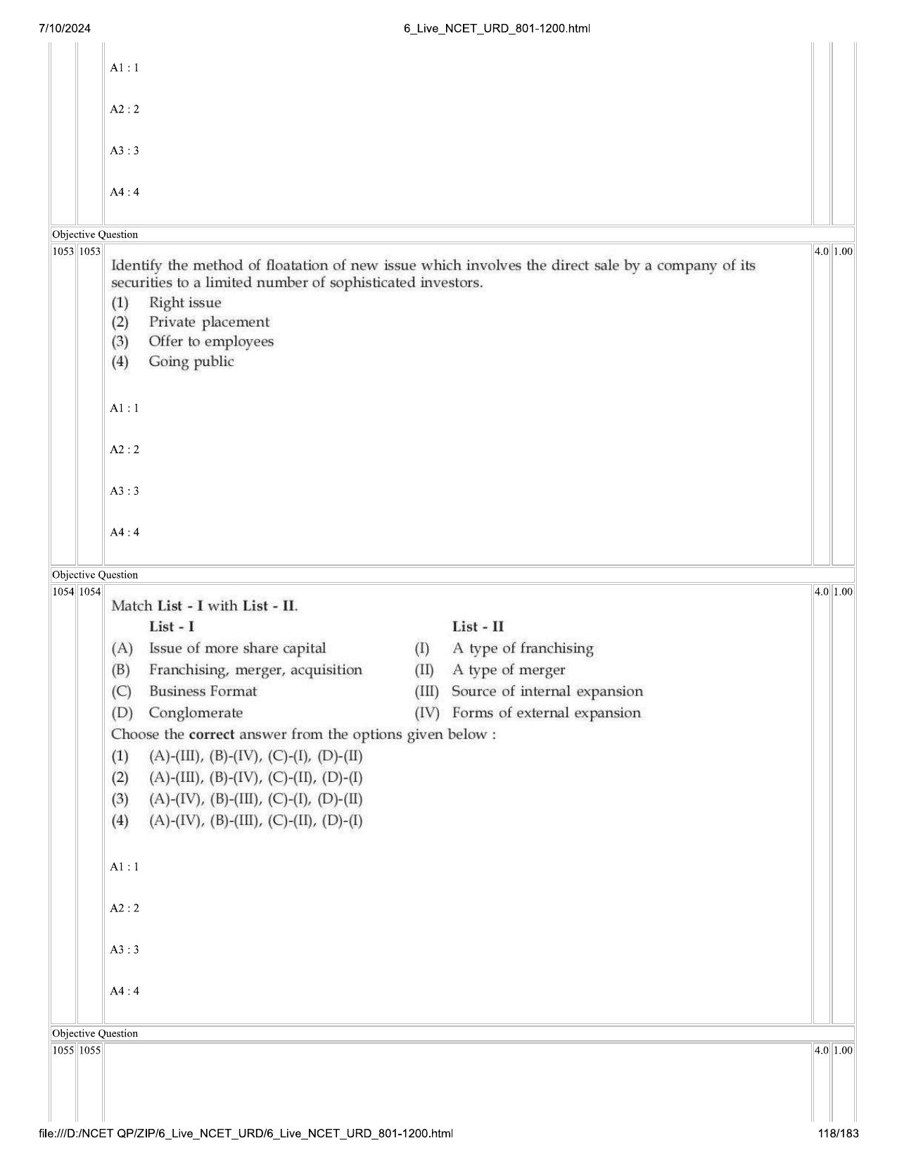 NCET 2024 Question Paper (Q 801-1200) - Page 118