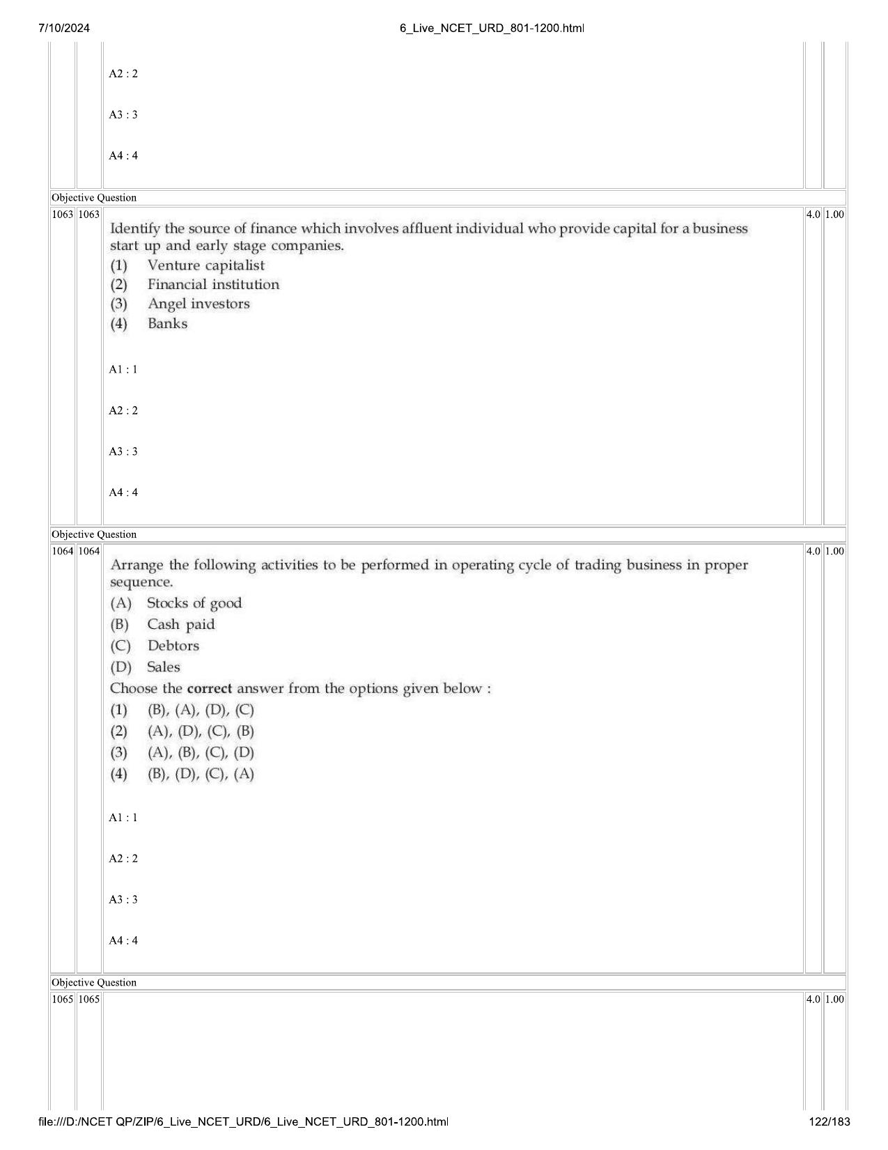 NCET 2024 Question Paper (Q 801-1200) - Page 122