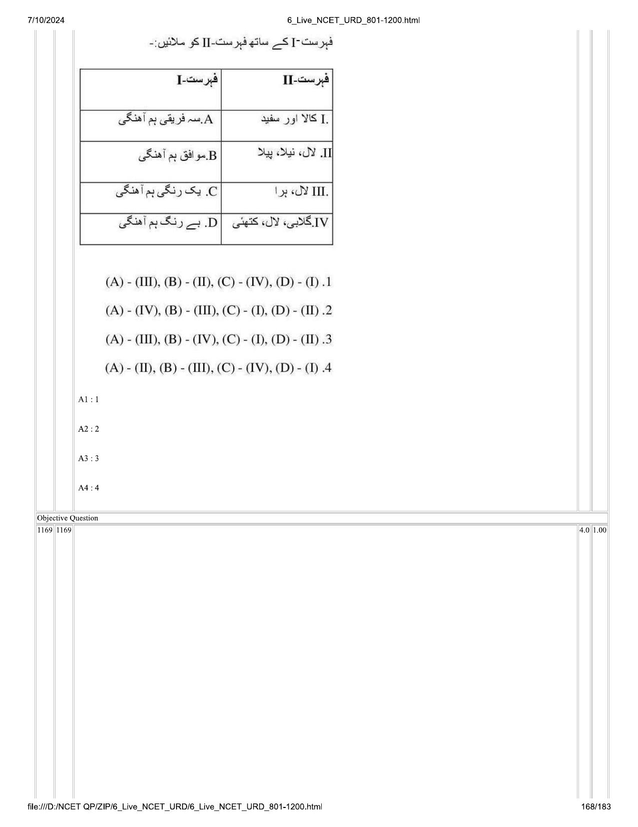 NCET 2024 Question Paper (Q 801-1200) - Page 168