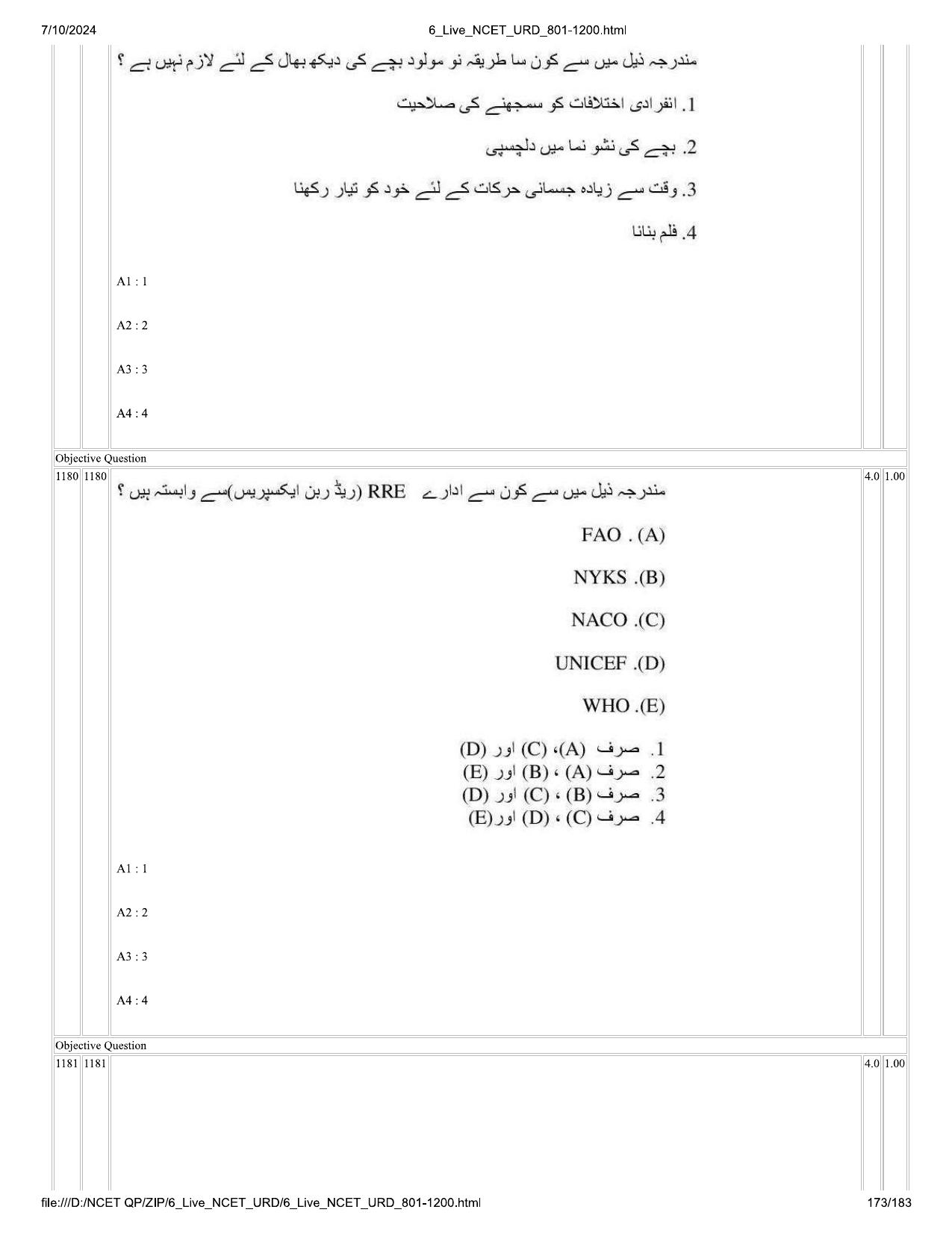 NCET 2024 Question Paper (Q 801-1200) - Page 173