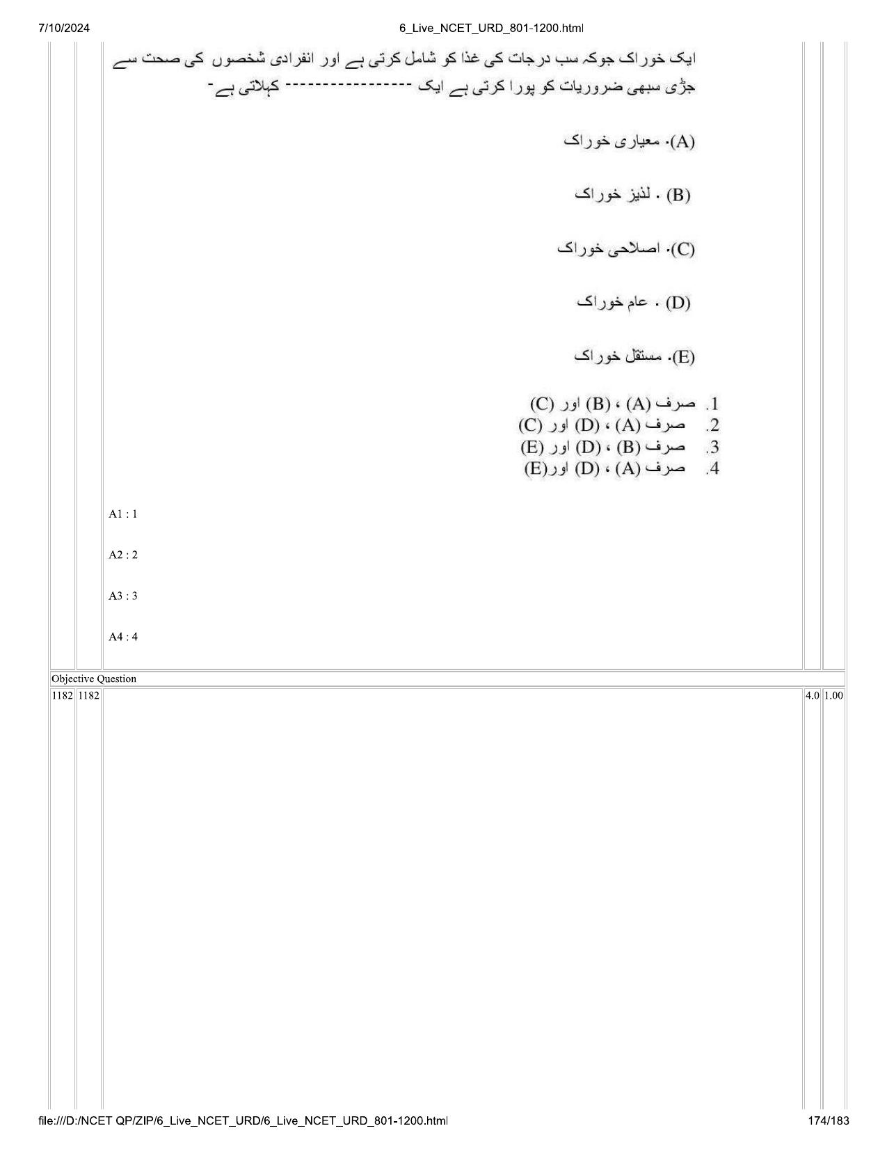 NCET 2024 Question Paper (Q 801-1200) - Page 174