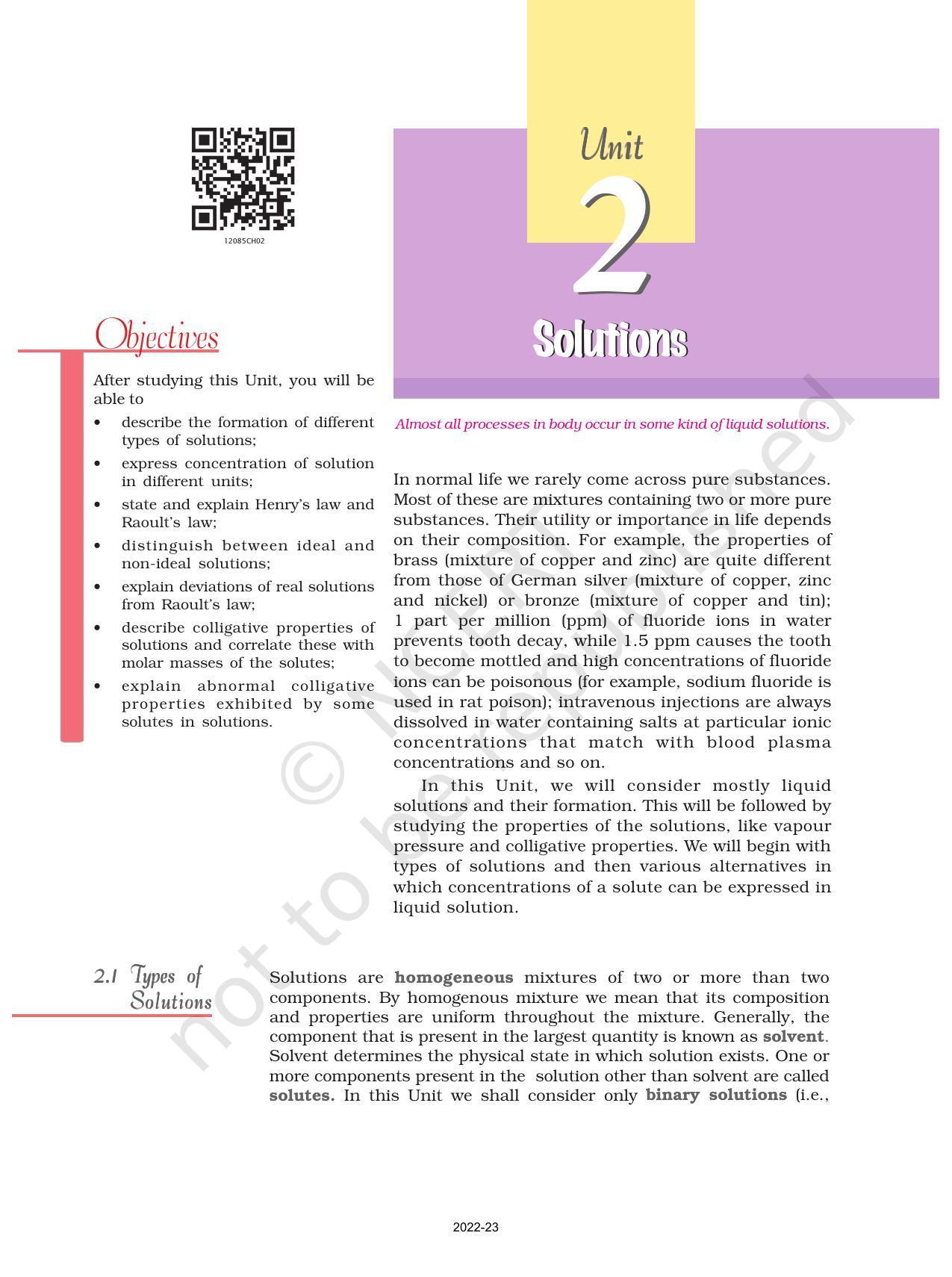 NCERT Book for Class 12 Chemistry Chapter 2 Solutions - Page 1