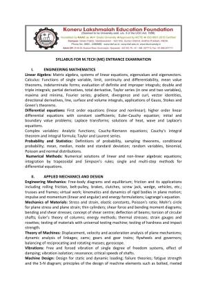 KLEEE M.TECH (ME) Syllabus