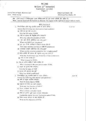 Bilaspur University Question Paper June 2022:M.Com (Second Semester) Business Law Paper 1