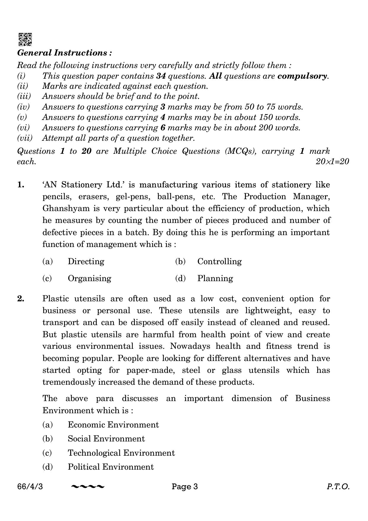 CBSE Class 12 66-4-3 Business Studies 2023 Question Paper - Page 3