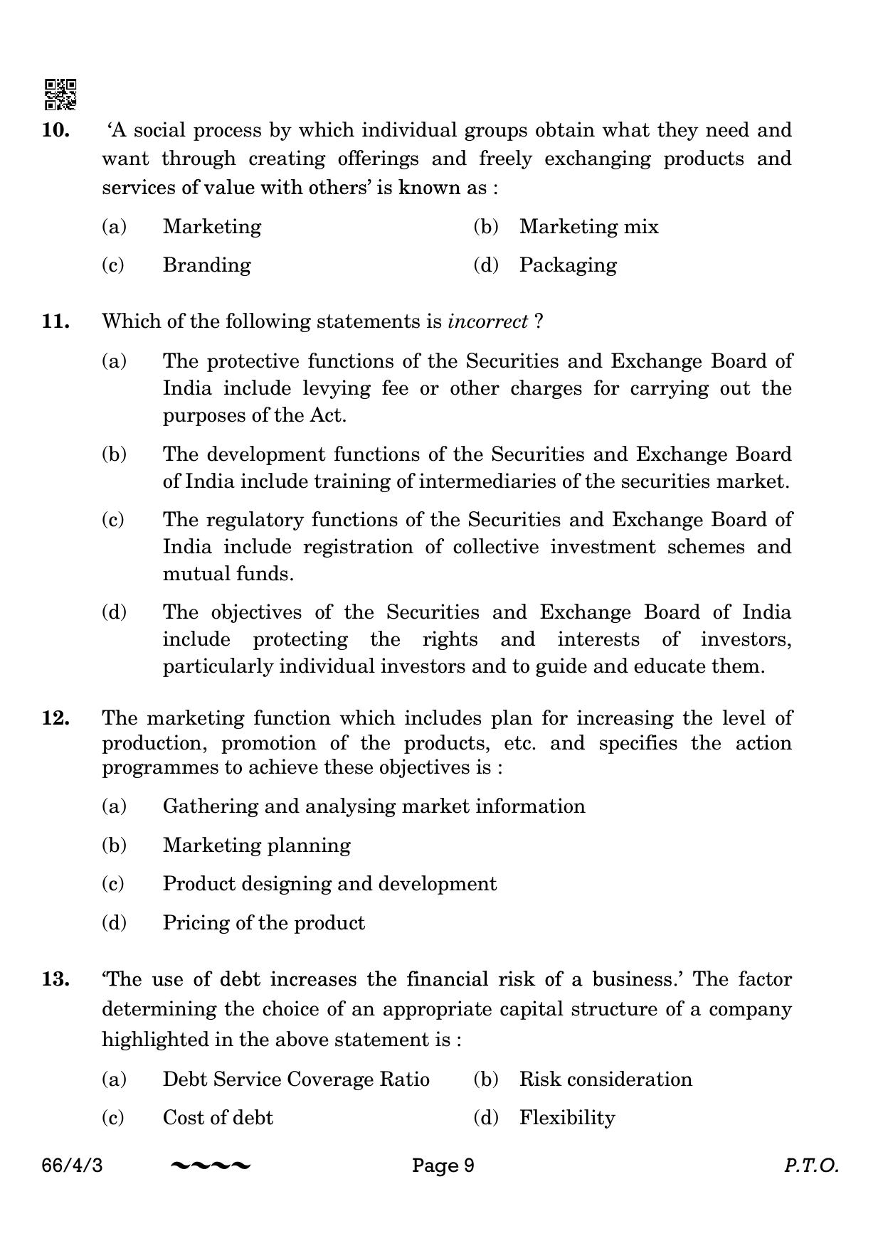 CBSE Class 12 66-4-3 Business Studies 2023 Question Paper - Page 9