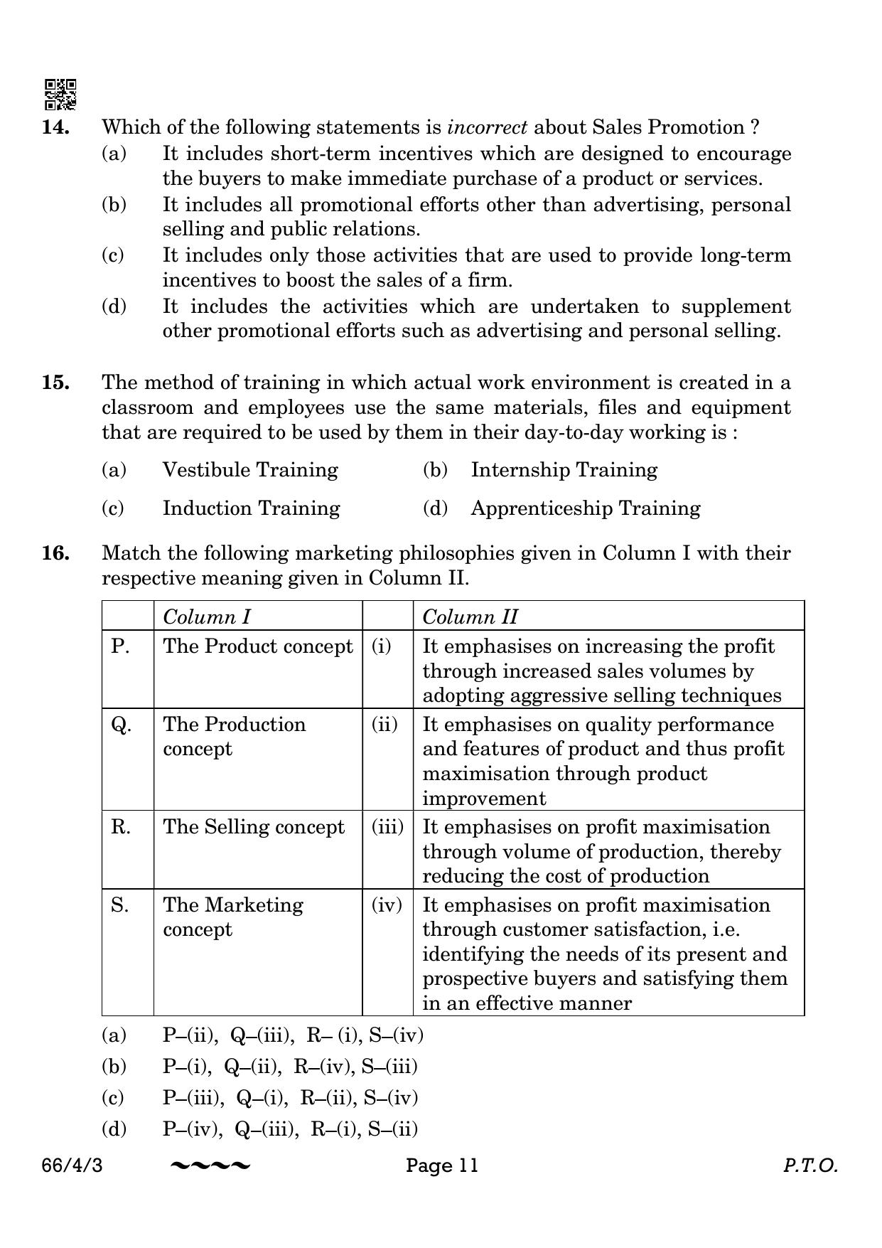 CBSE Class 12 66-4-3 Business Studies 2023 Question Paper - Page 11