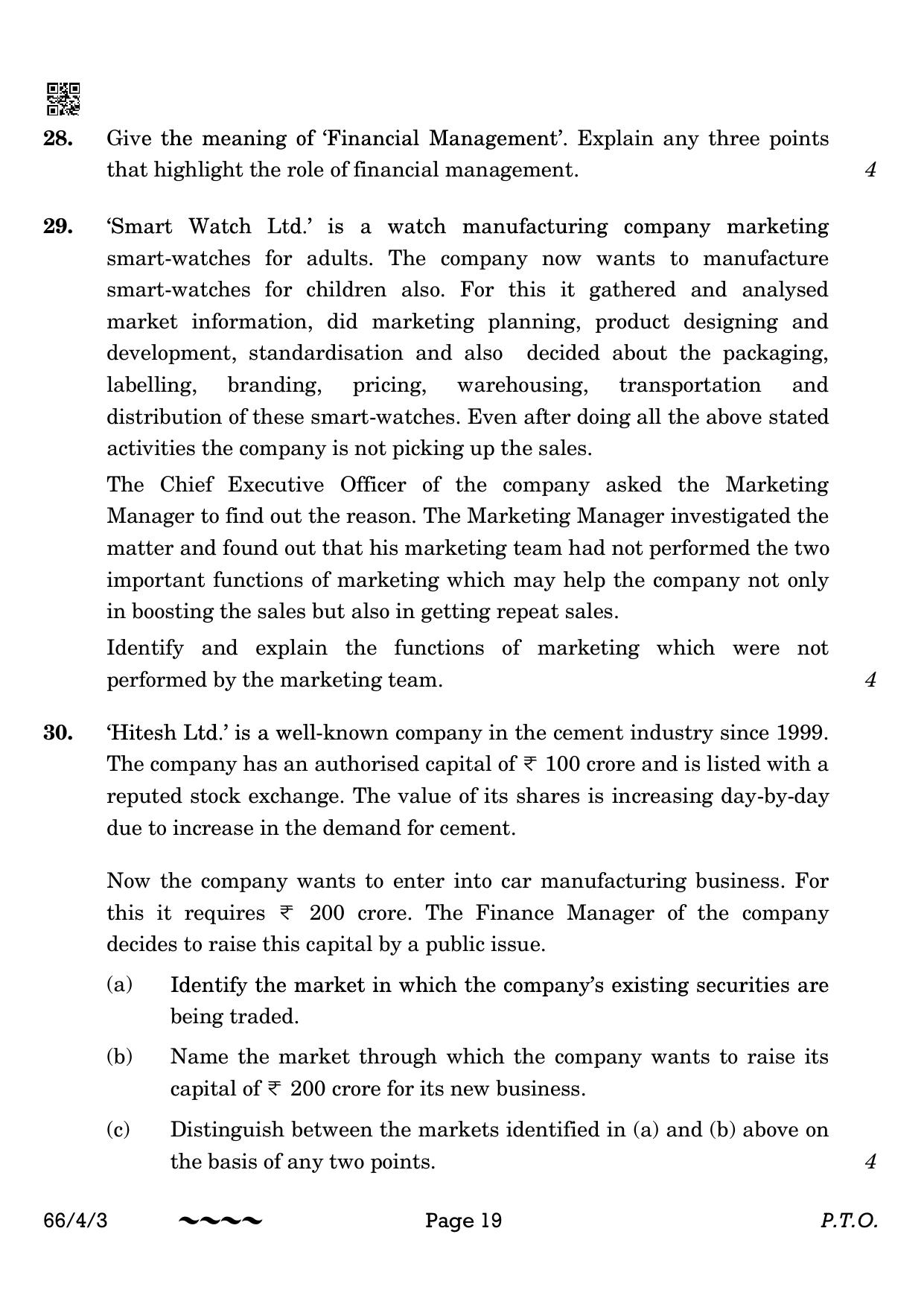 CBSE Class 12 66-4-3 Business Studies 2023 Question Paper - Page 19