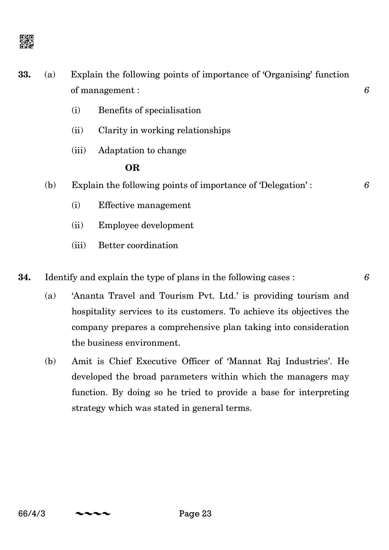 CBSE Class 12 66-4-3 Business Studies 2023 Question Paper - Page 23