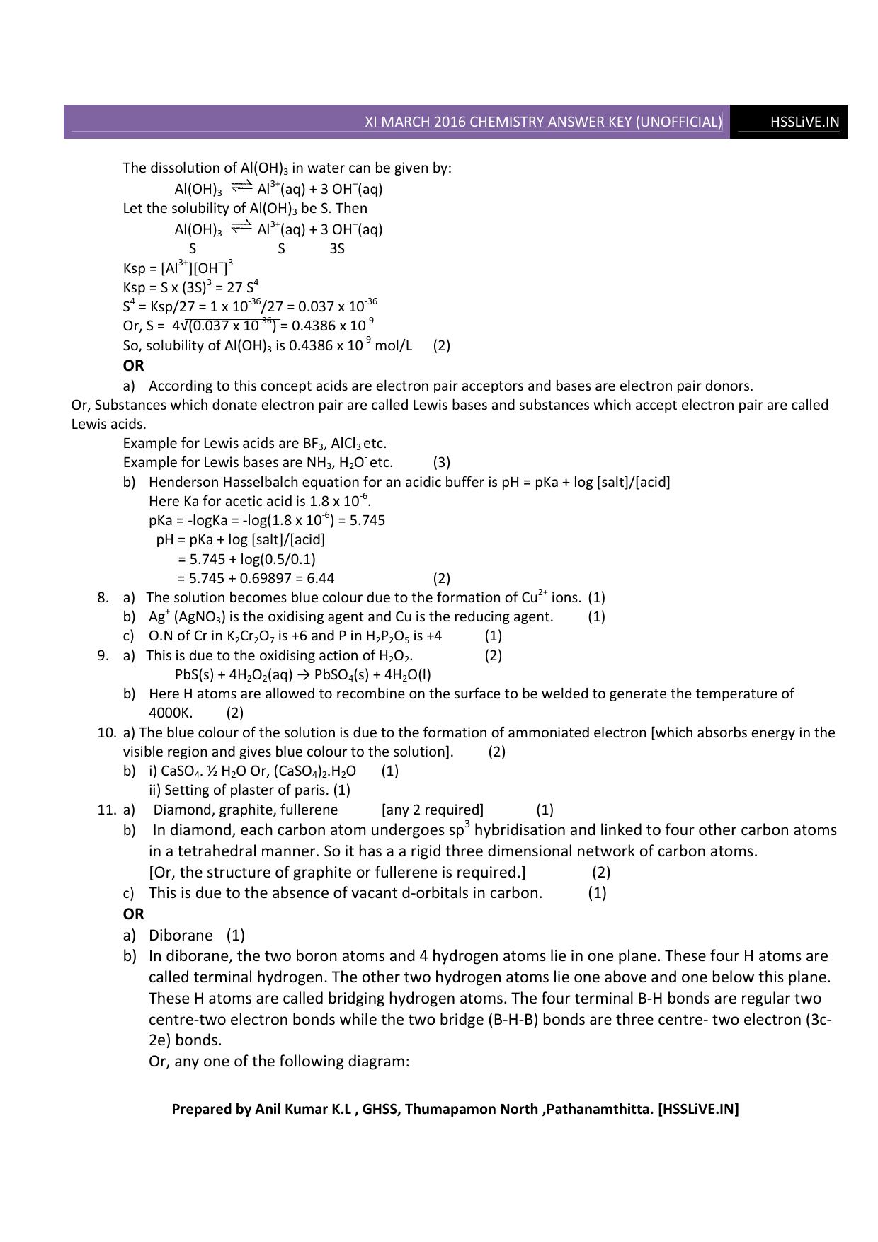 Kerala Plus One 2016 Chemistry Answer Key - Page 2
