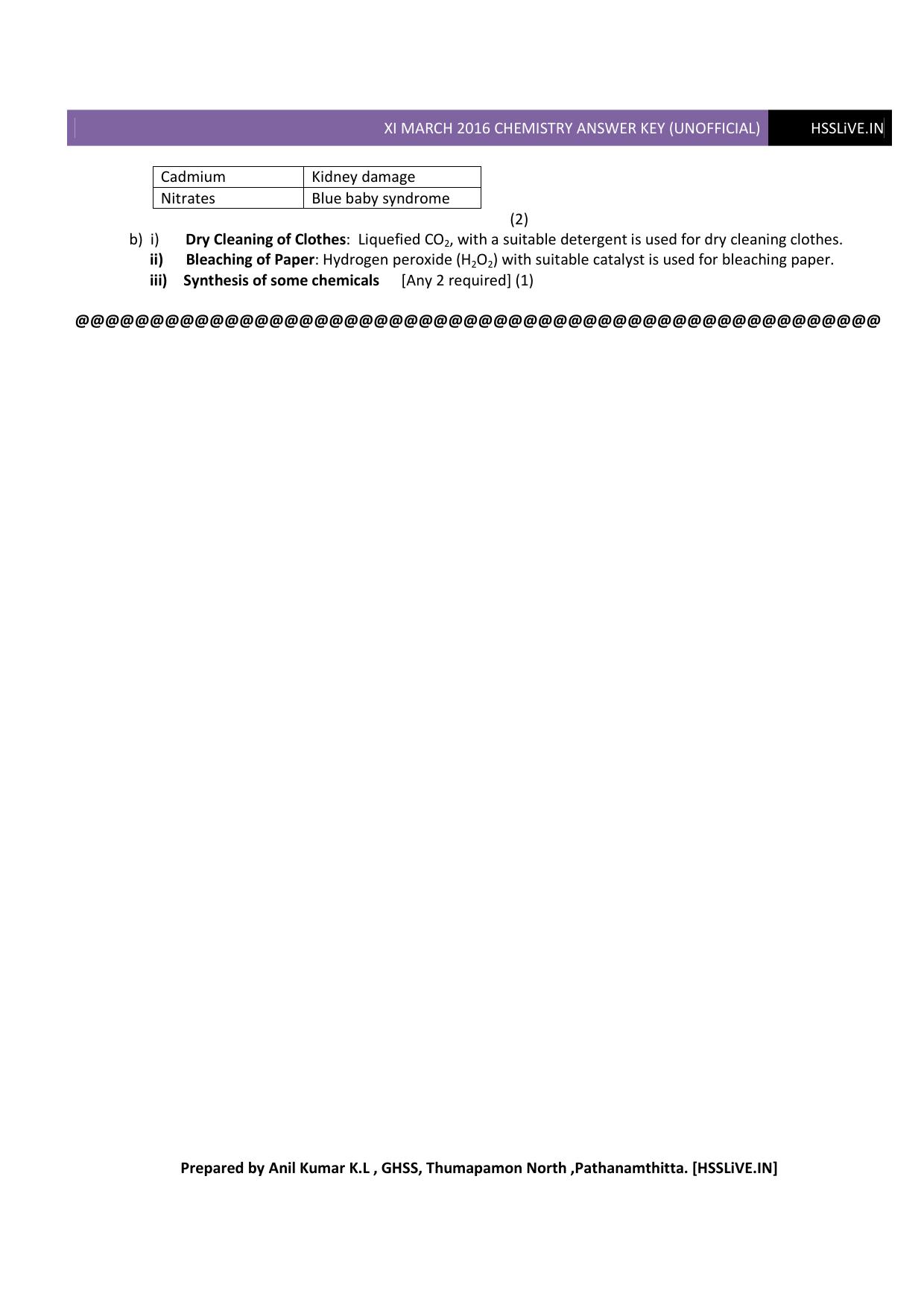 Kerala Plus One 2016 Chemistry Answer Key - Page 4