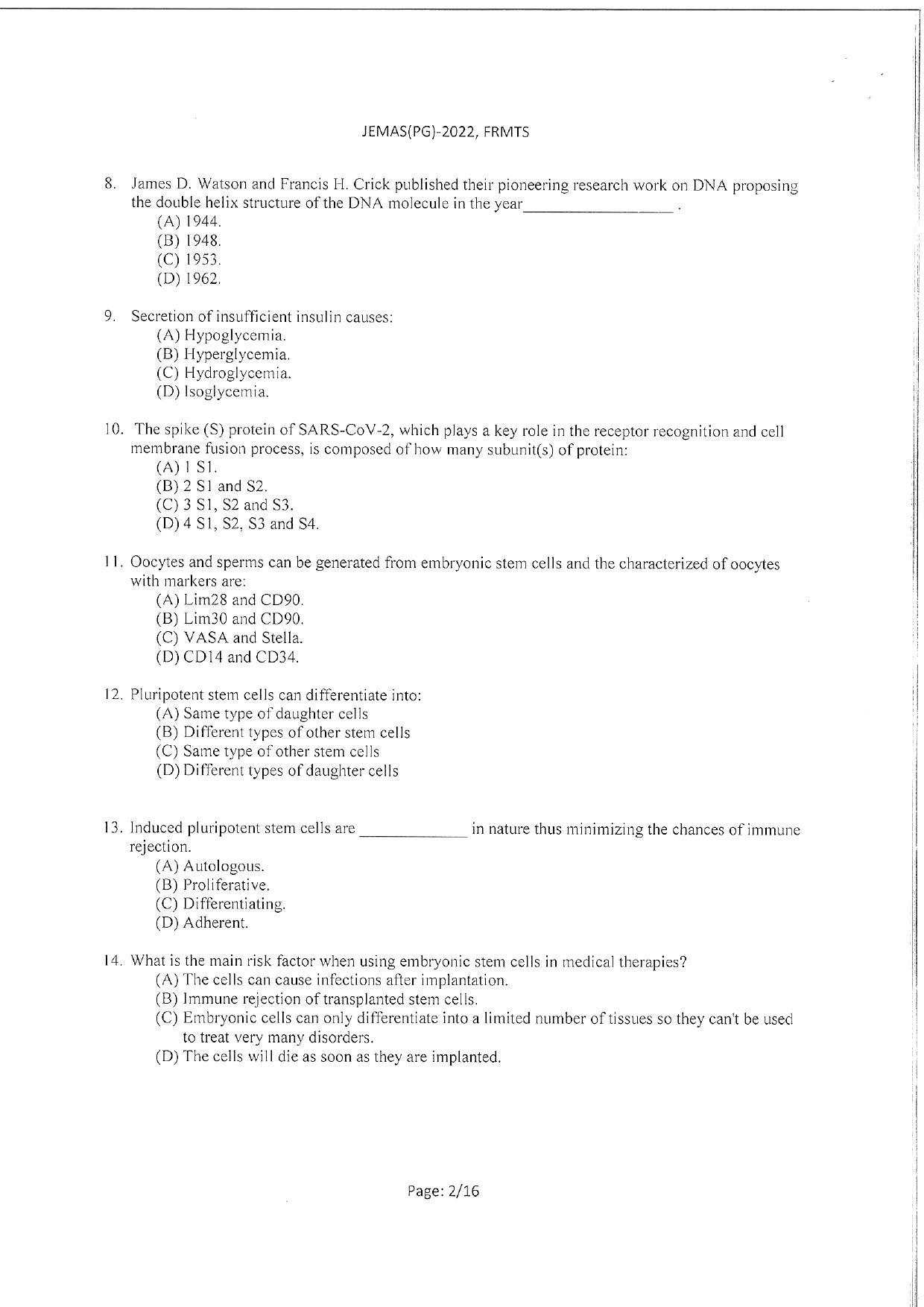 WBJEEB JEMAS (PG) 2022 FRMTS Question Paper - Page 4