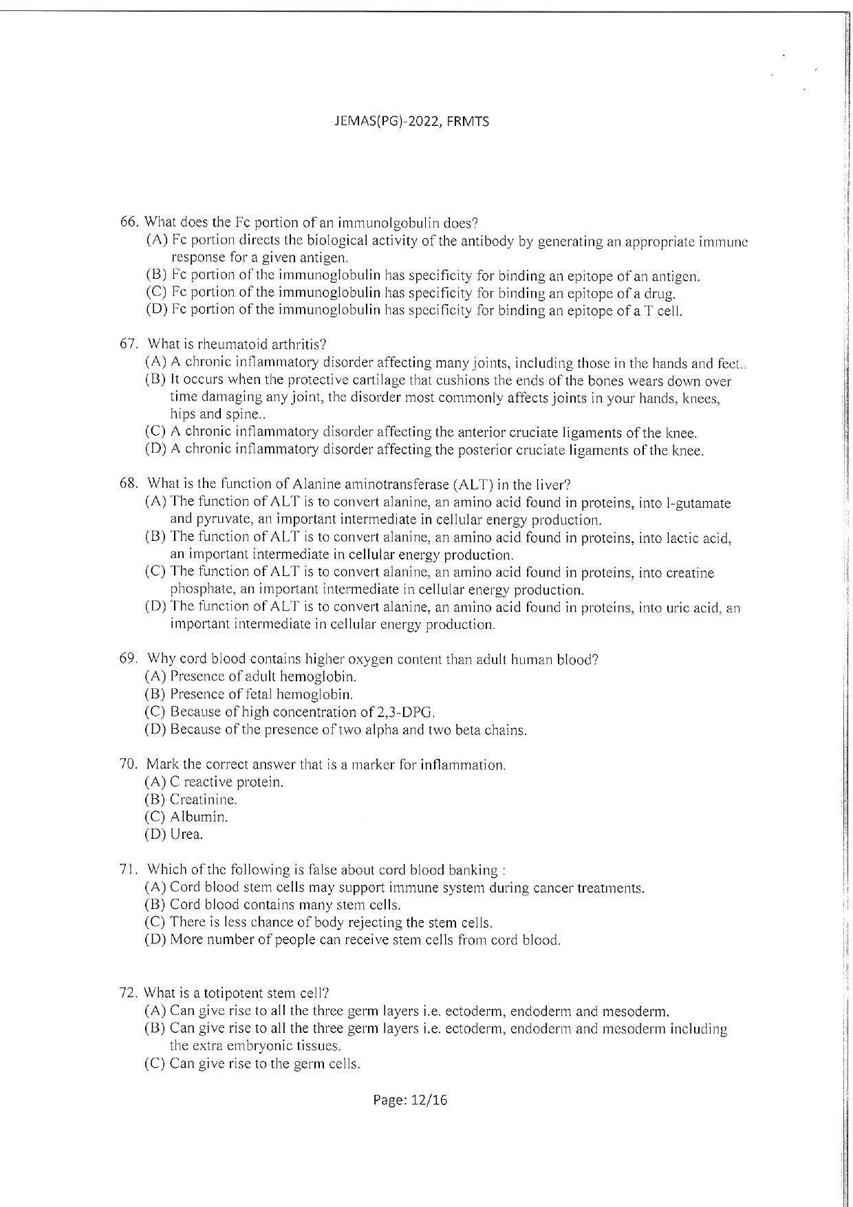 WBJEEB JEMAS (PG) 2022 FRMTS Question Paper - Page 14