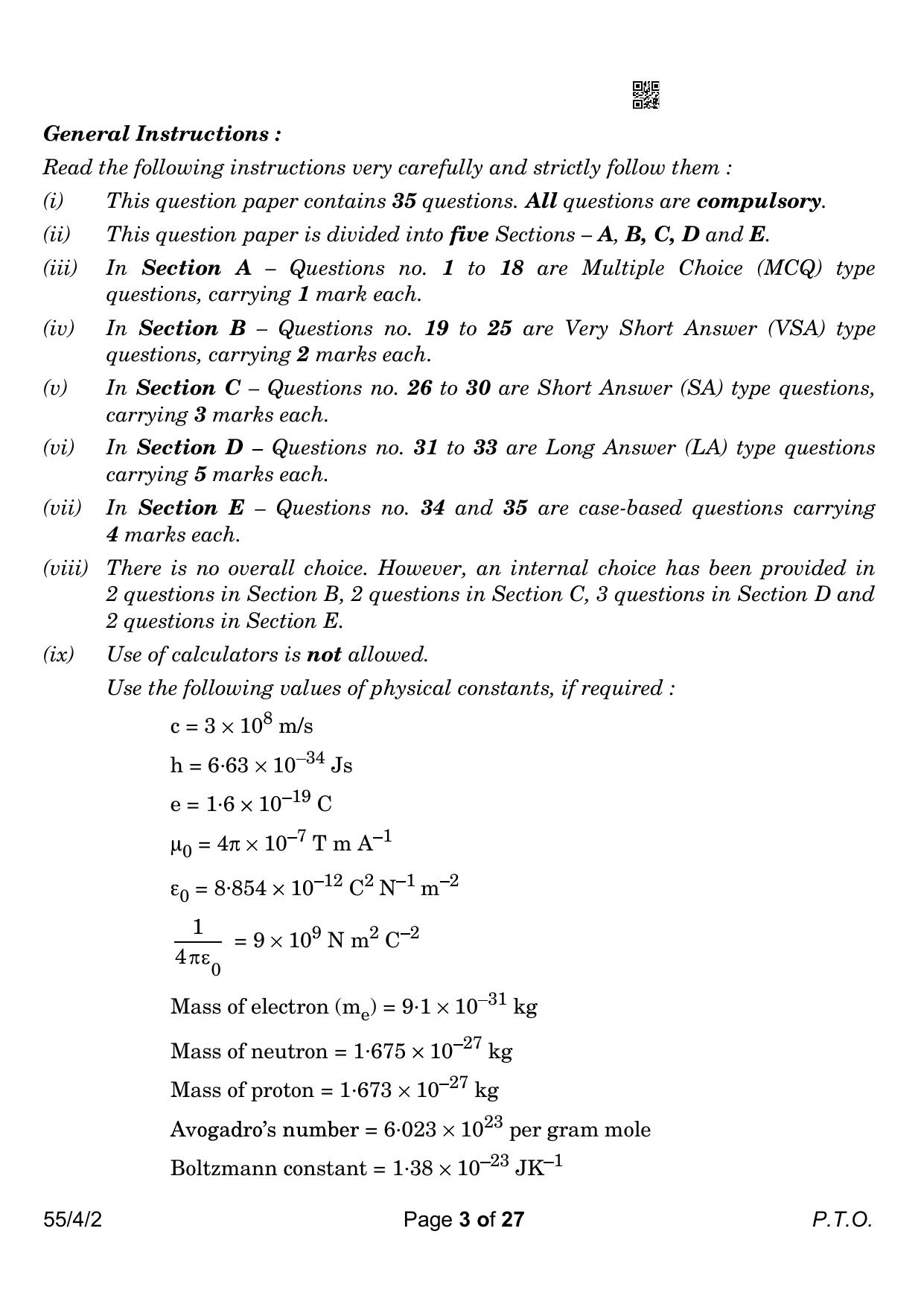 CBSE Class 12 55-4-2 Physics 2023 Question Paper - Page 3