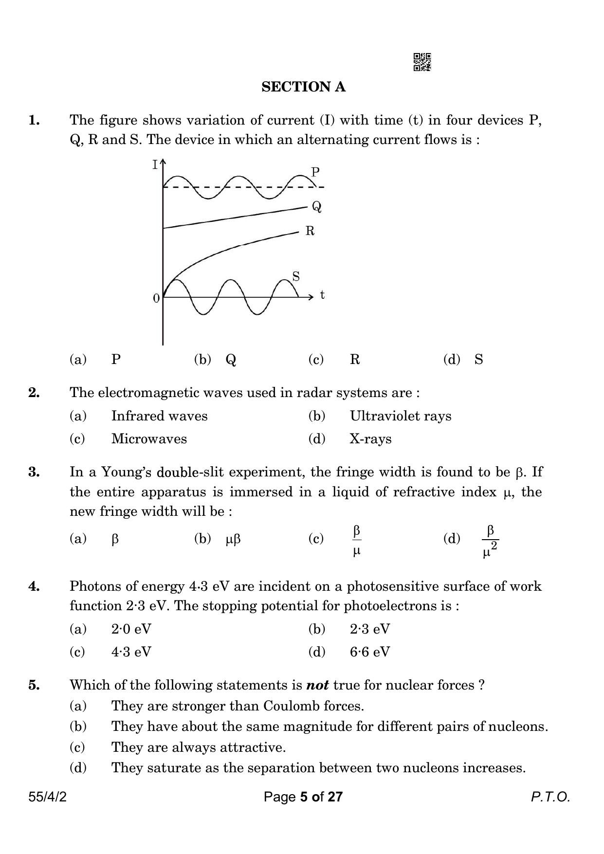 CBSE Class 12 55-4-2 Physics 2023 Question Paper - Page 5