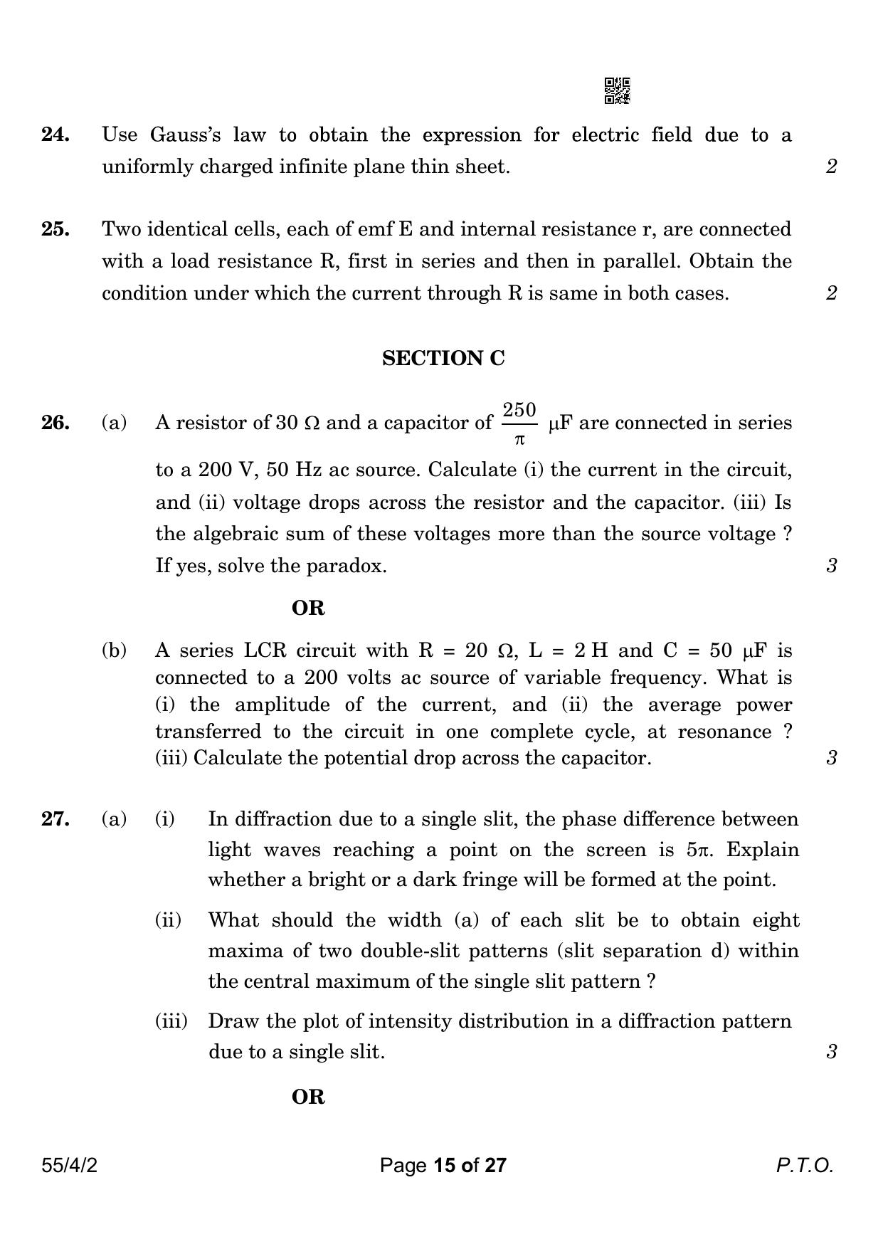 CBSE Class 12 55-4-2 Physics 2023 Question Paper - Page 15
