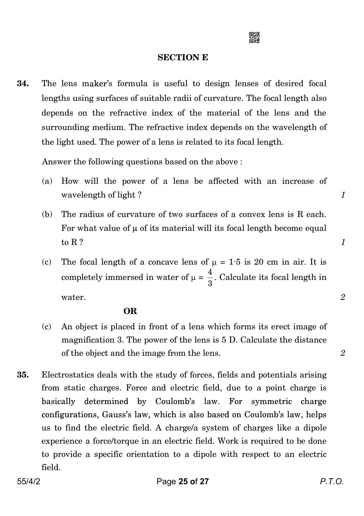 CBSE Class 12 55-4-2 Physics 2023 Question Paper - Page 25