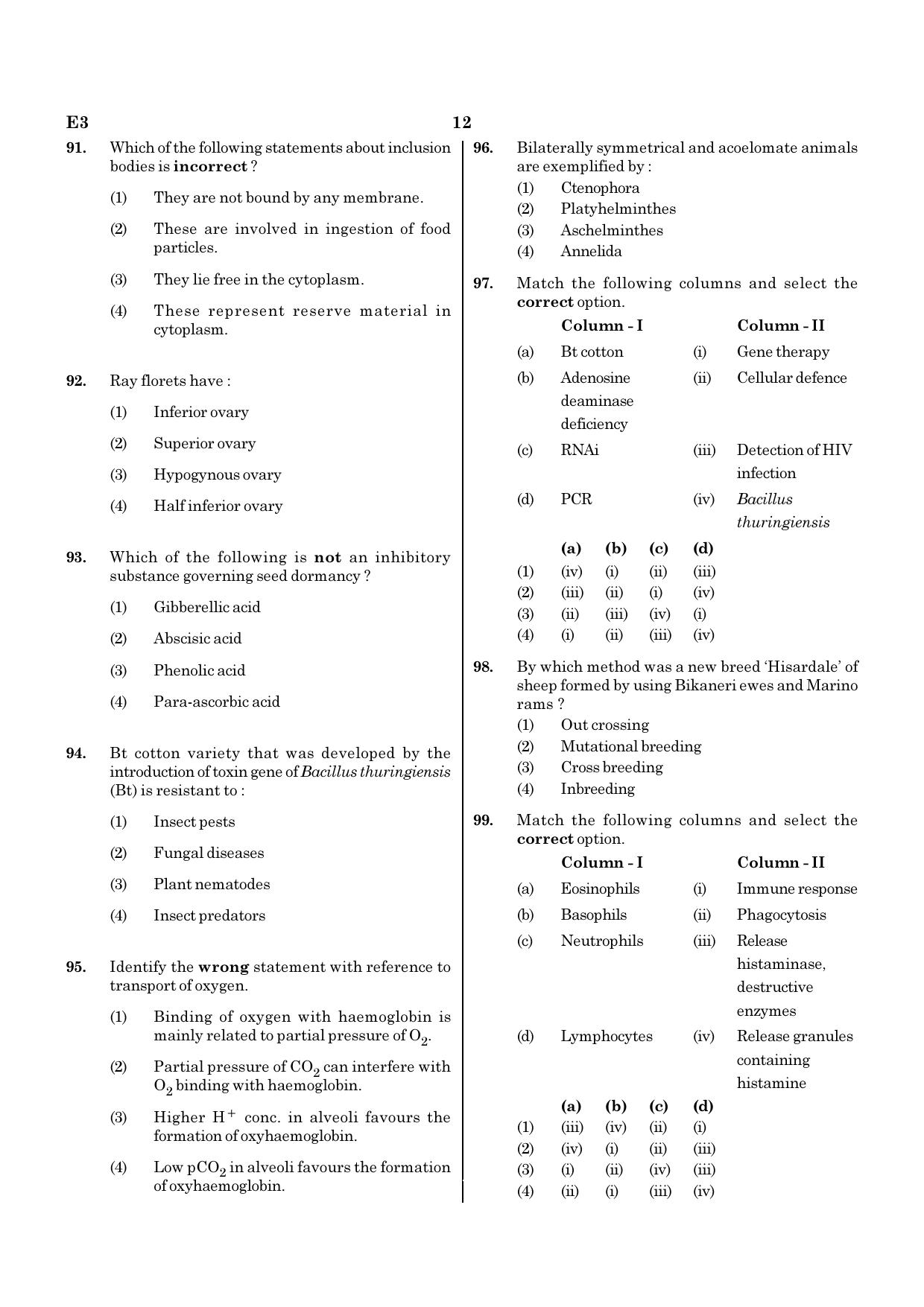 NEET E3 2022 Question Paper - Page 12