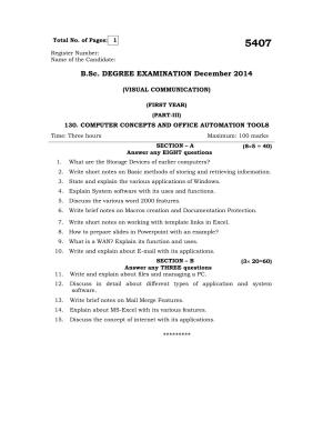 Annamalai University Computer Concepts And Office Automation Tools B.Sc Visual Communication December 2014 Question Papers