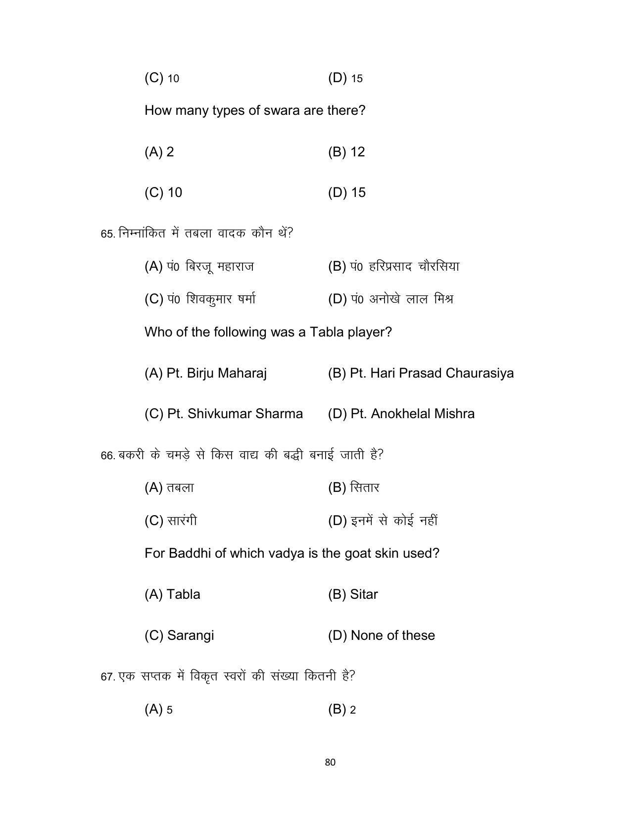 Bihar Board 10th Model Paper 2022 -Music (Opt) - Page 80