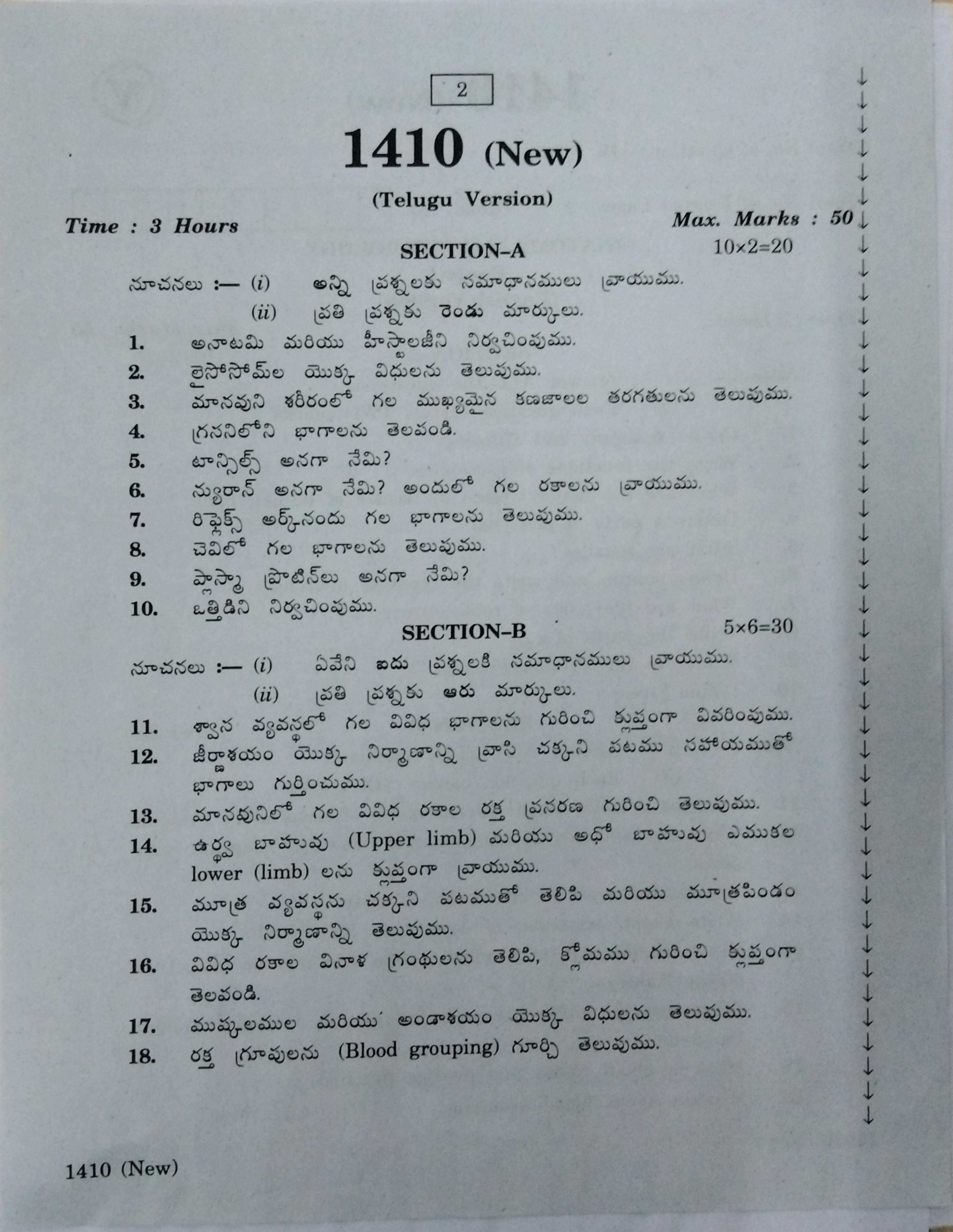 AP Inter 2nd Year Vocational Question Paper March - 2020 - Anatomy and Physiology - I - Page 2