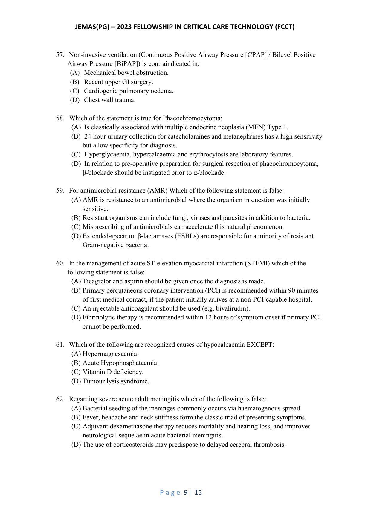 WB JEMAS (PG) FCCT 2023 Question Paper - Page 10