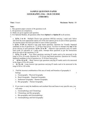 NIOS Class 12 Geography (Old) Sample Paper