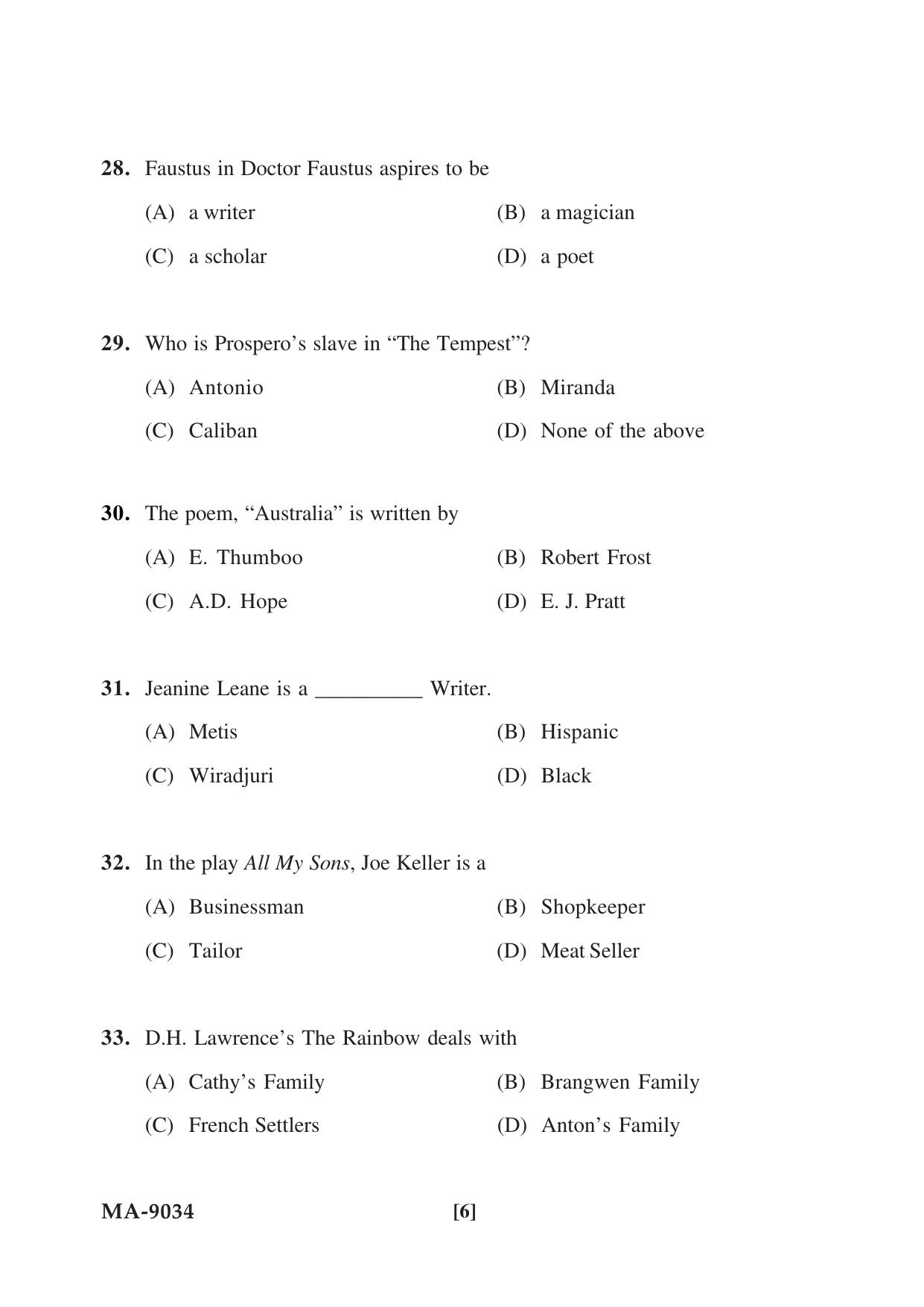 Mysore University PG Entrance Exam 2022: M.A. English Question Paper - Page 6