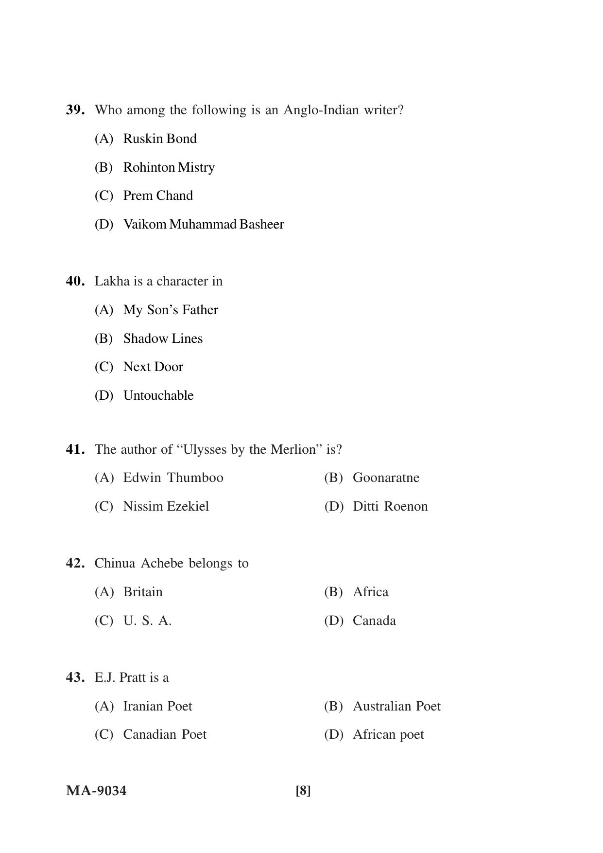 Mysore University PG Entrance Exam 2022: M.A. English Question Paper - Page 8