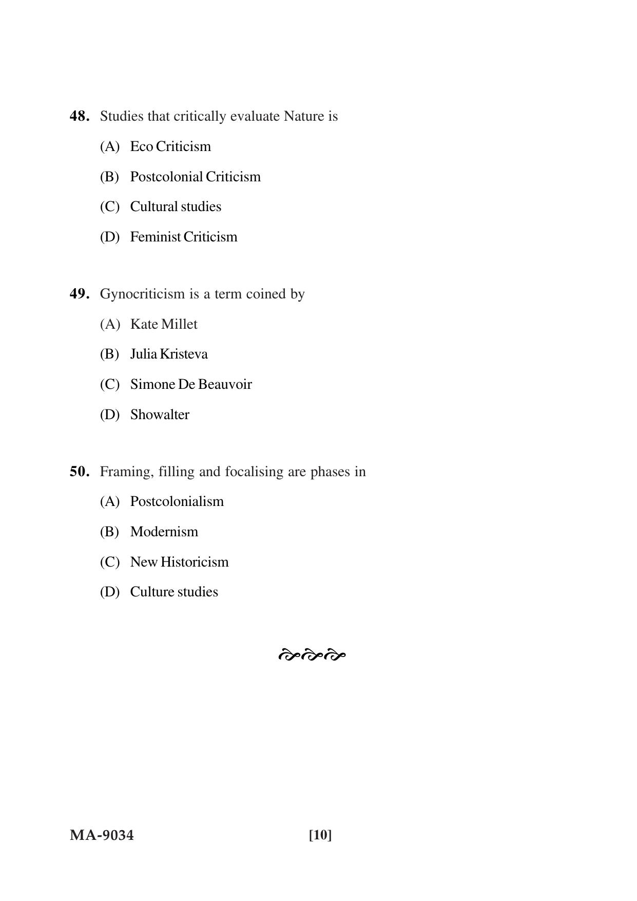 Mysore University PG Entrance Exam 2022: M.A. English Question Paper - Page 10