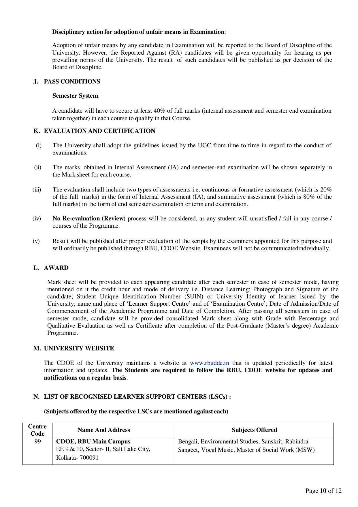 Rabindra Bharati University, Kolkata Prospectus 2021-22 - Page 10