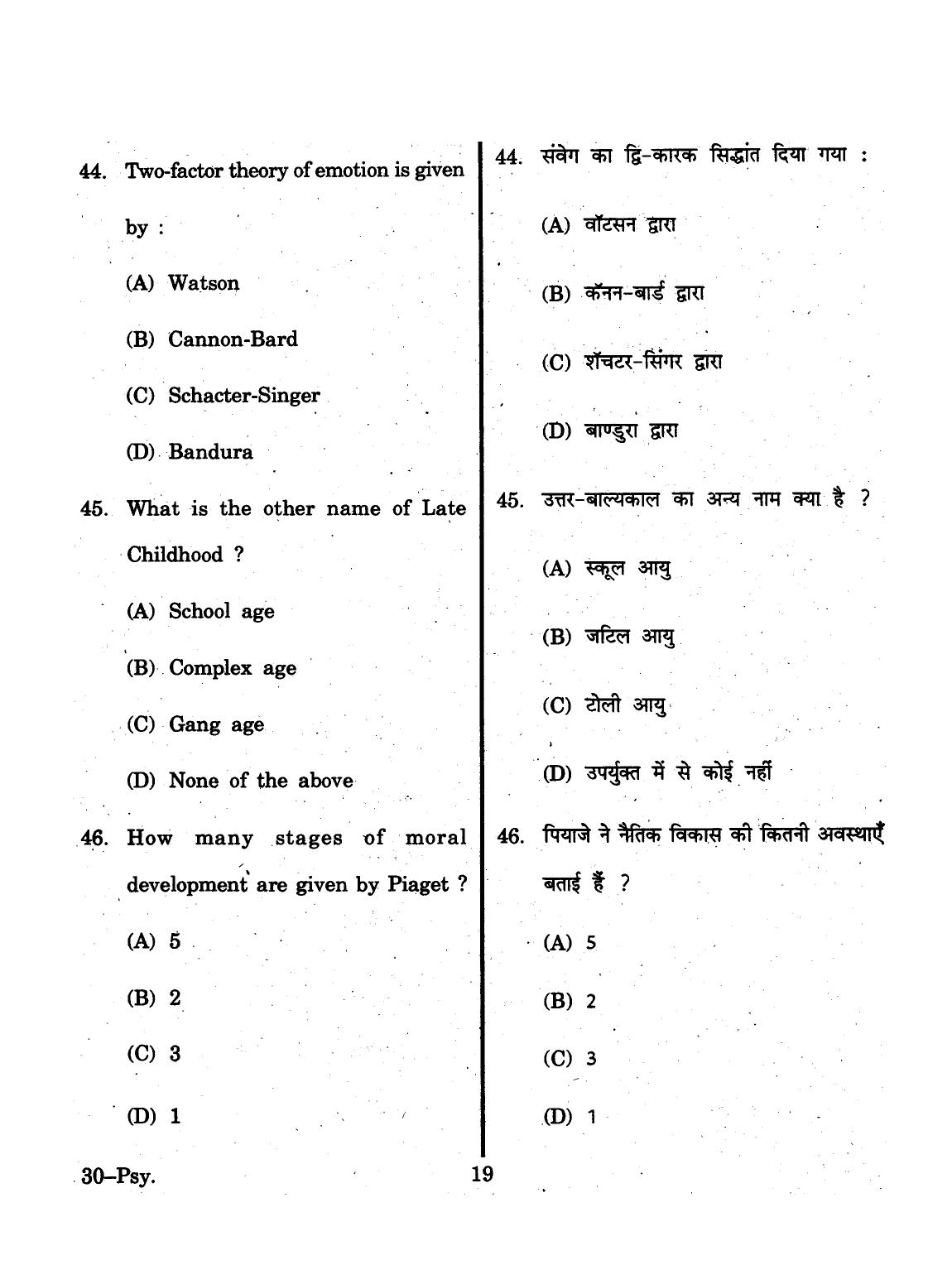 URATPG 2015 Psychology Question Paper - Page 19