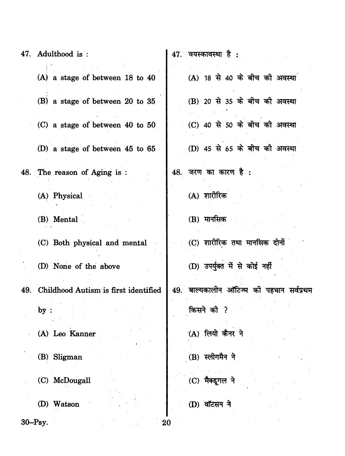 URATPG 2015 Psychology Question Paper - Page 20